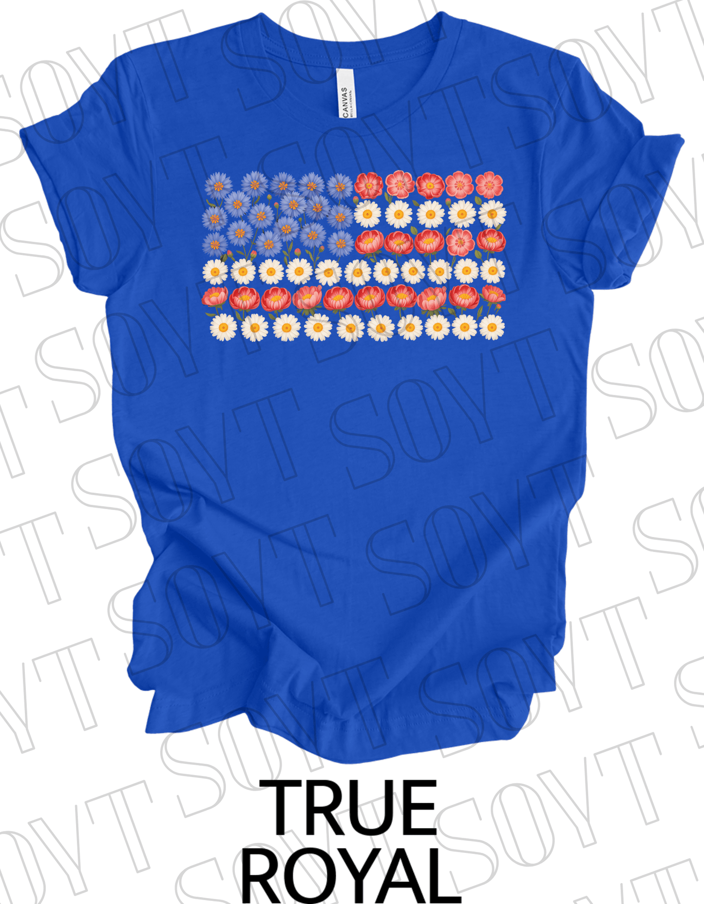 Floral Flag T-Shirt – Bella+Canvas Patriotic Wildflower Tee - Festive Apparel StoreRoyal Blue