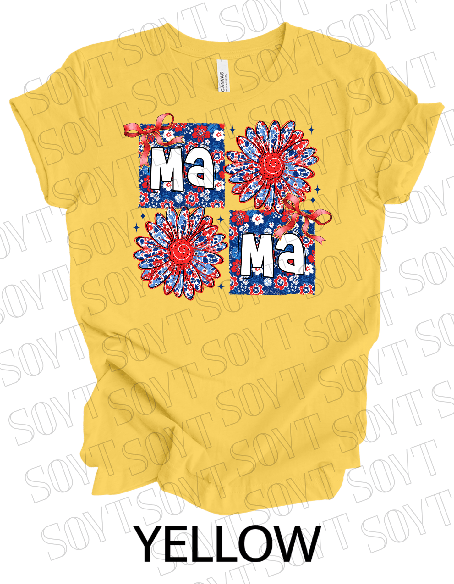Floral Patriotic Mama Shirt – Red White & Blue Daisy Graphic Tee | 4th of July Mom USA - Festive Apparel StoreYellow