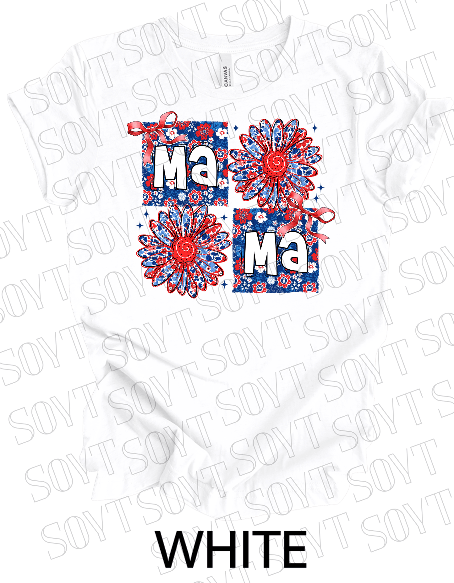 Floral Patriotic Mama Shirt – Red White & Blue Daisy Graphic Tee | 4th of July Mom USA - Festive Apparel StoreWhite