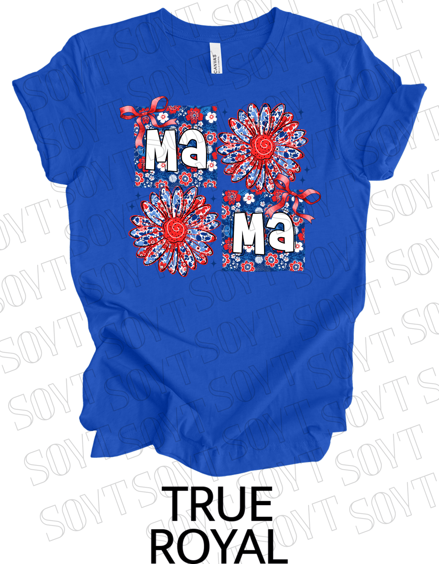 Floral Patriotic Mama Shirt – Red White & Blue Daisy Graphic Tee | 4th of July Mom USA - Festive Apparel StoreRoyal Blue