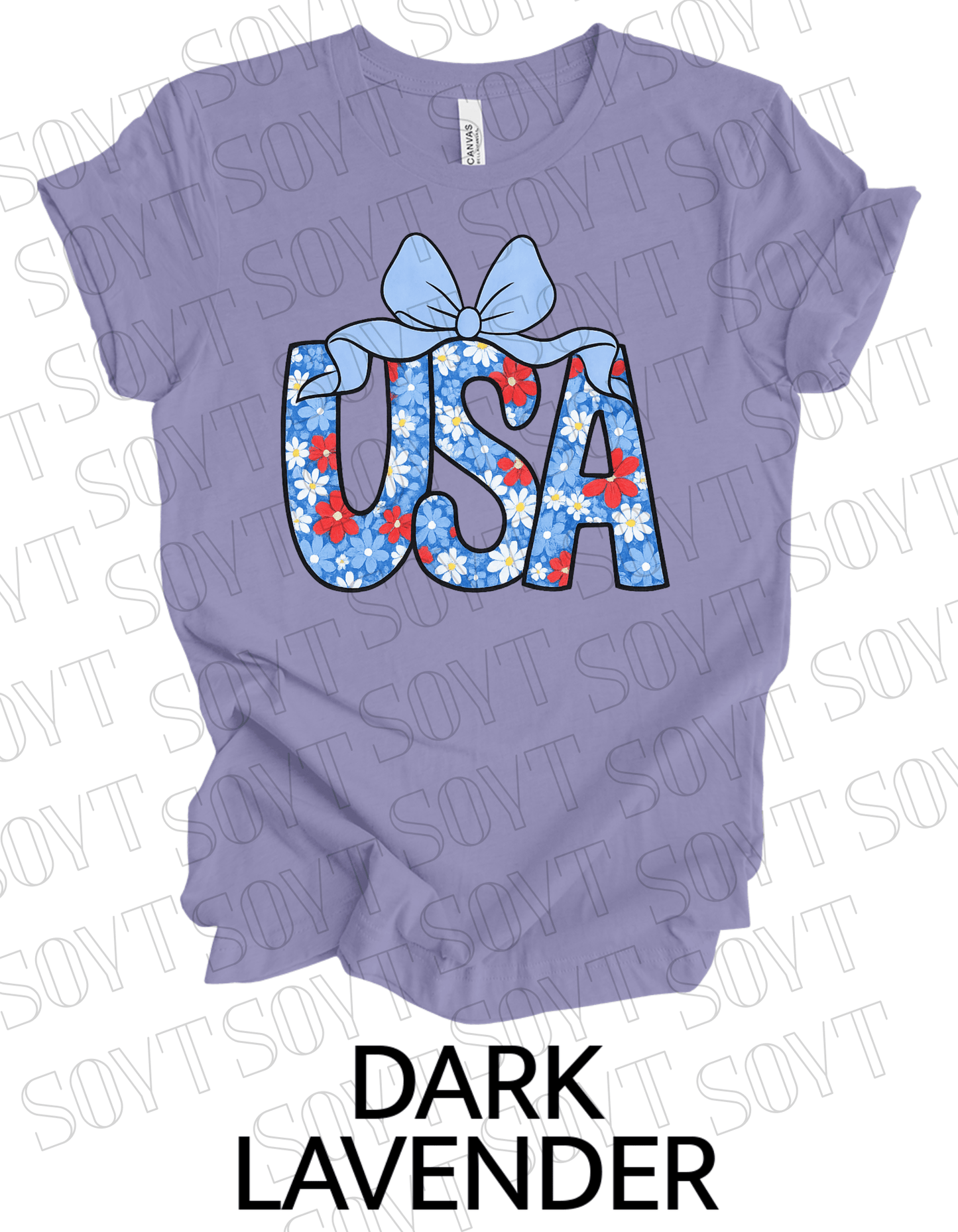Floral USA T-Shirt with Bow – Cute Patriotic Tee for Women | Made in USA - Festive Apparel StoreDark Lavender