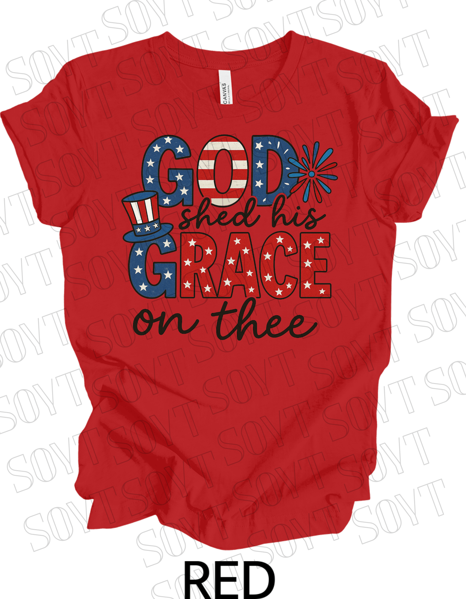 God Shed His Grace T-Shirt – Patriotic Faith - Based 4th of July Tee | Made in USA - Festive Apparel StoreRed