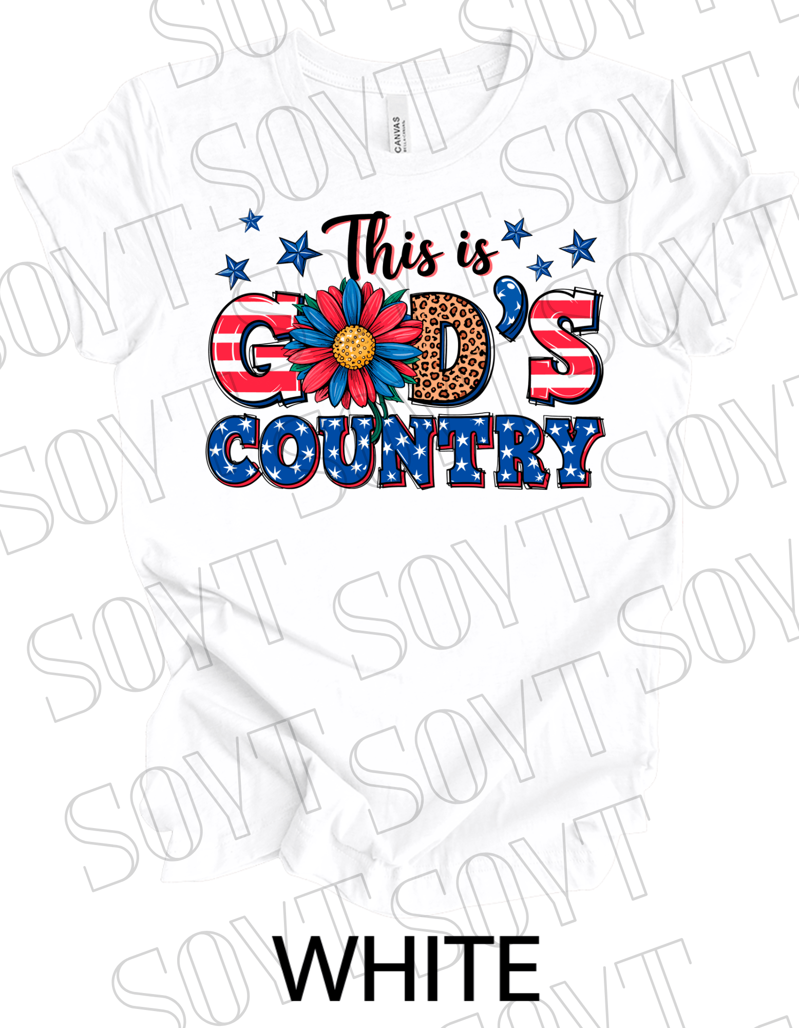 God’s Country T-Shirt – Bella+Canvas Patriotic Faith Floral Tee - Festive Apparel StoreWhite