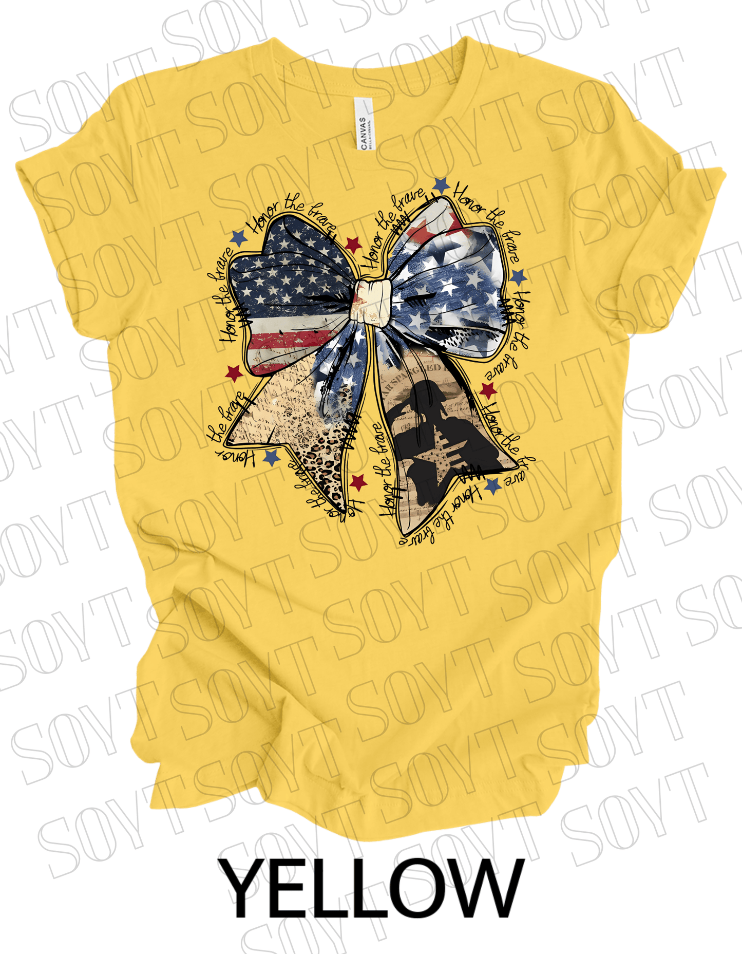 Honor the Brave Military Tribute T-Shirt – Bella+Canvas Patriotic Graphic Tee - Festive Apparel StoreYellow