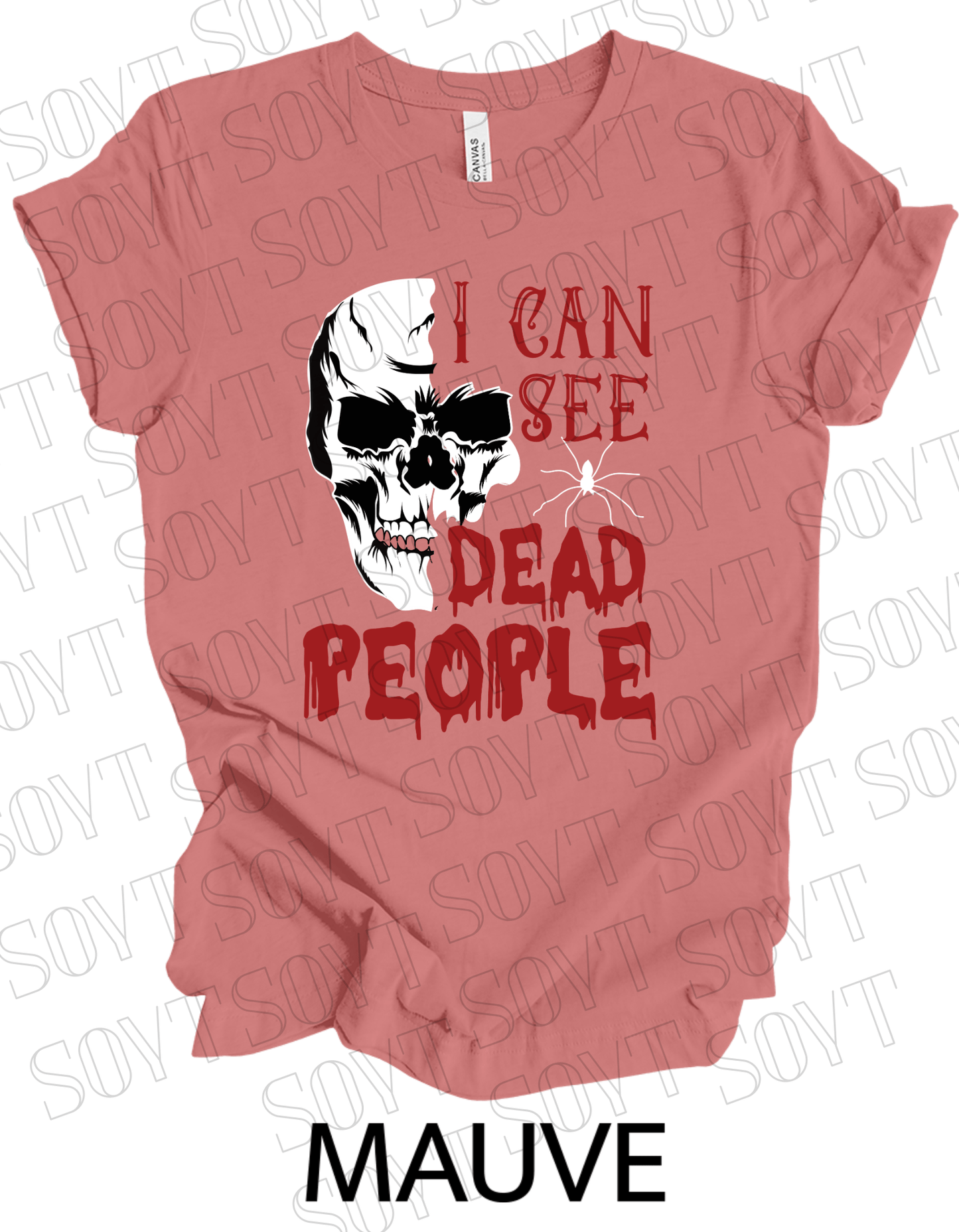"I Can See Dead People" Halloween T-Shirt – Gothic Skull Horror Graphic Tee - Festive Apparel StoreMauve