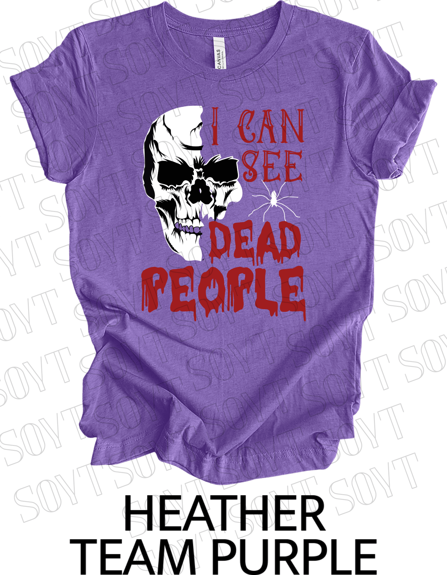 "I Can See Dead People" Halloween T-Shirt – Gothic Skull Horror Graphic Tee - Festive Apparel StoreHeather Purple