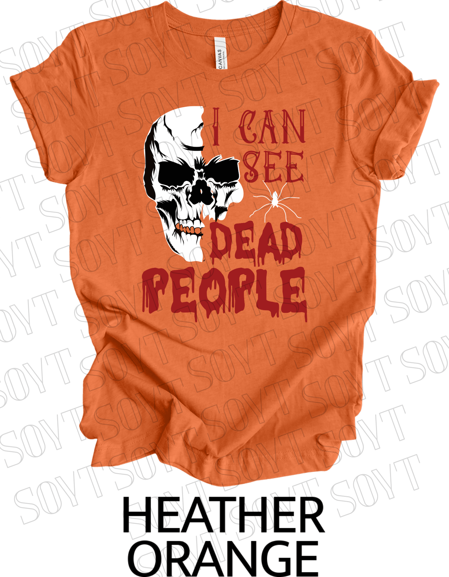 "I Can See Dead People" Halloween T-Shirt – Gothic Skull Horror Graphic Tee - Festive Apparel StoreHeather Orange