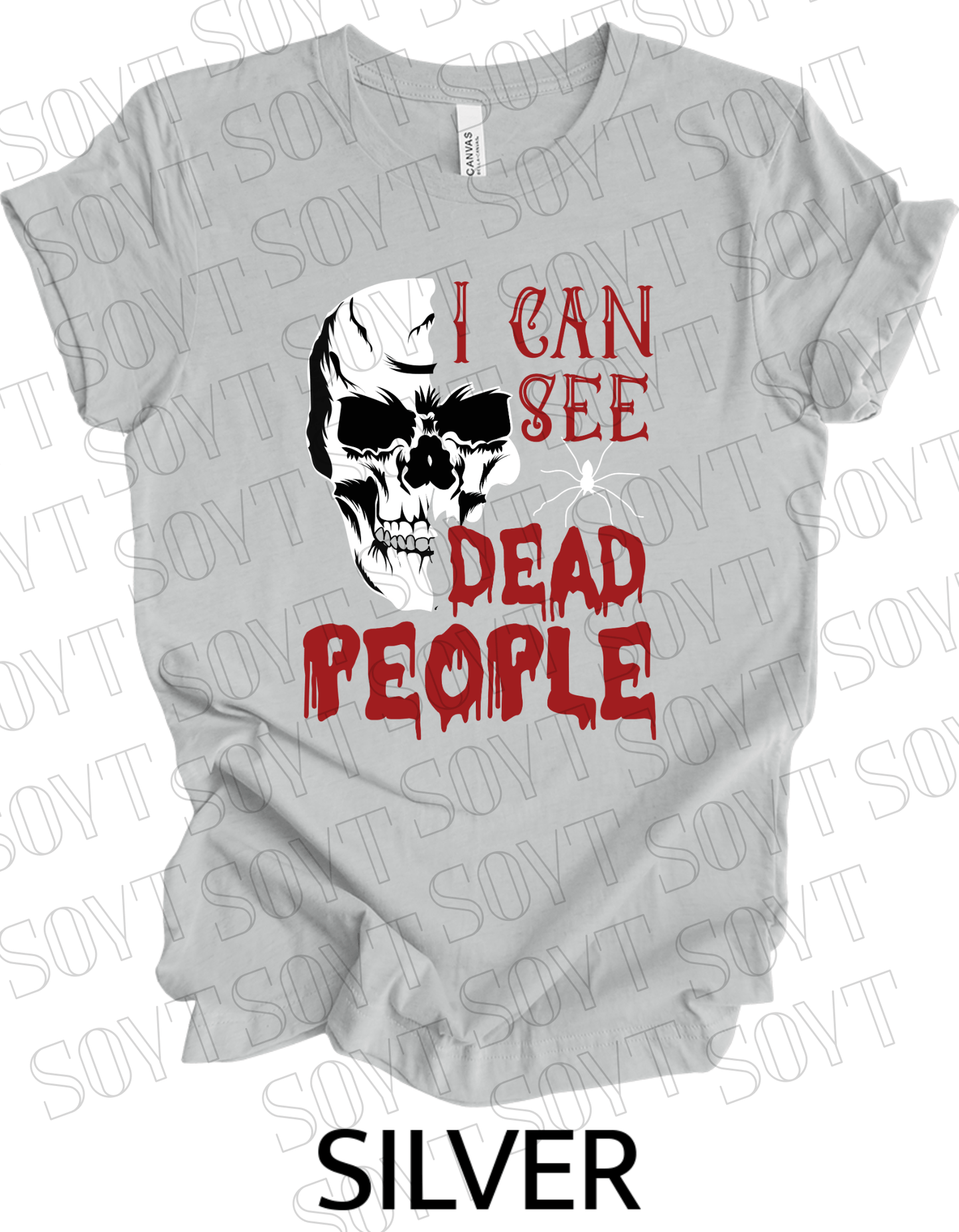 "I Can See Dead People" Halloween T-Shirt – Gothic Skull Horror Graphic Tee - Festive Apparel StoreSilver