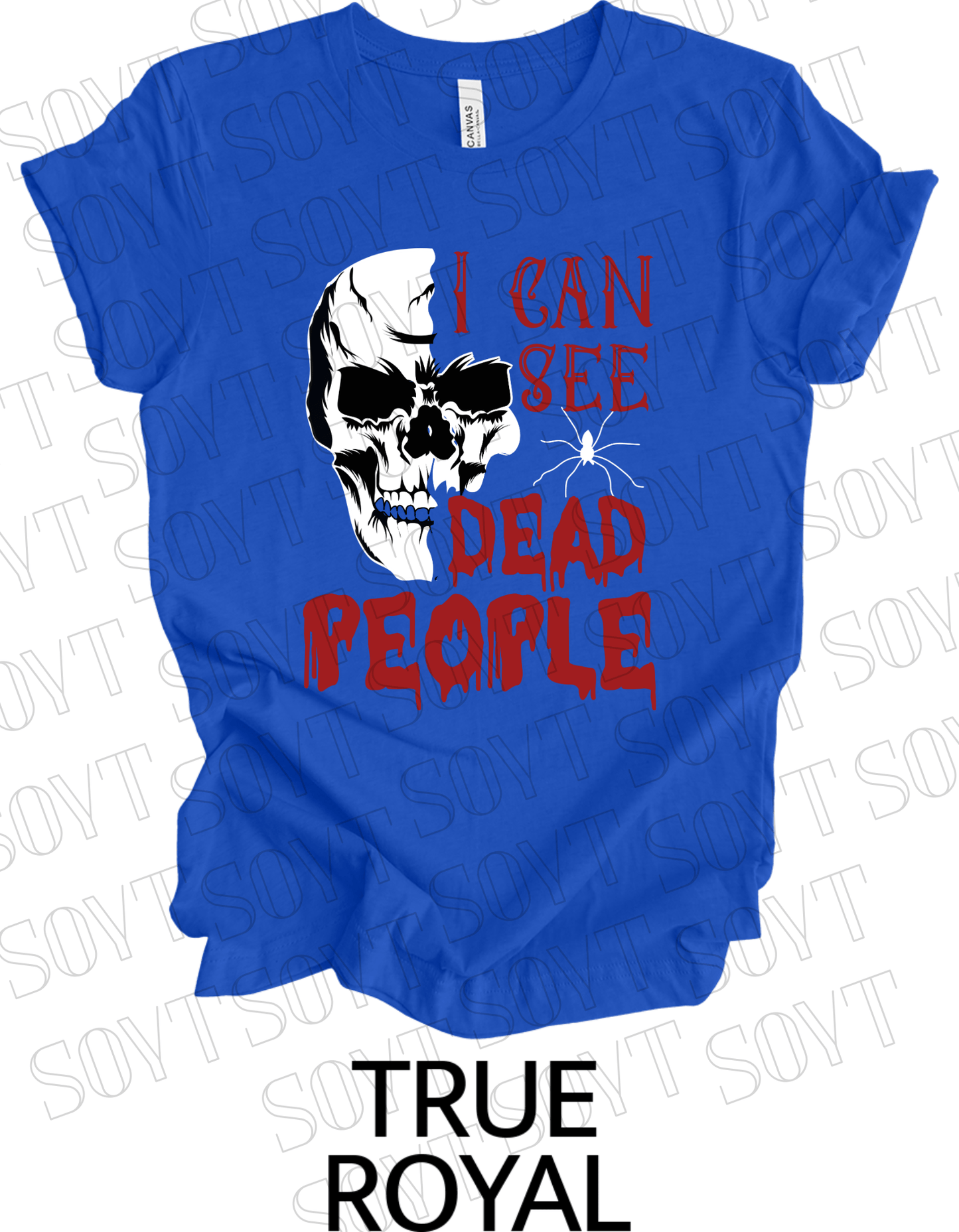 "I Can See Dead People" Halloween T-Shirt – Gothic Skull Horror Graphic Tee - Festive Apparel StoreRoyal Blue