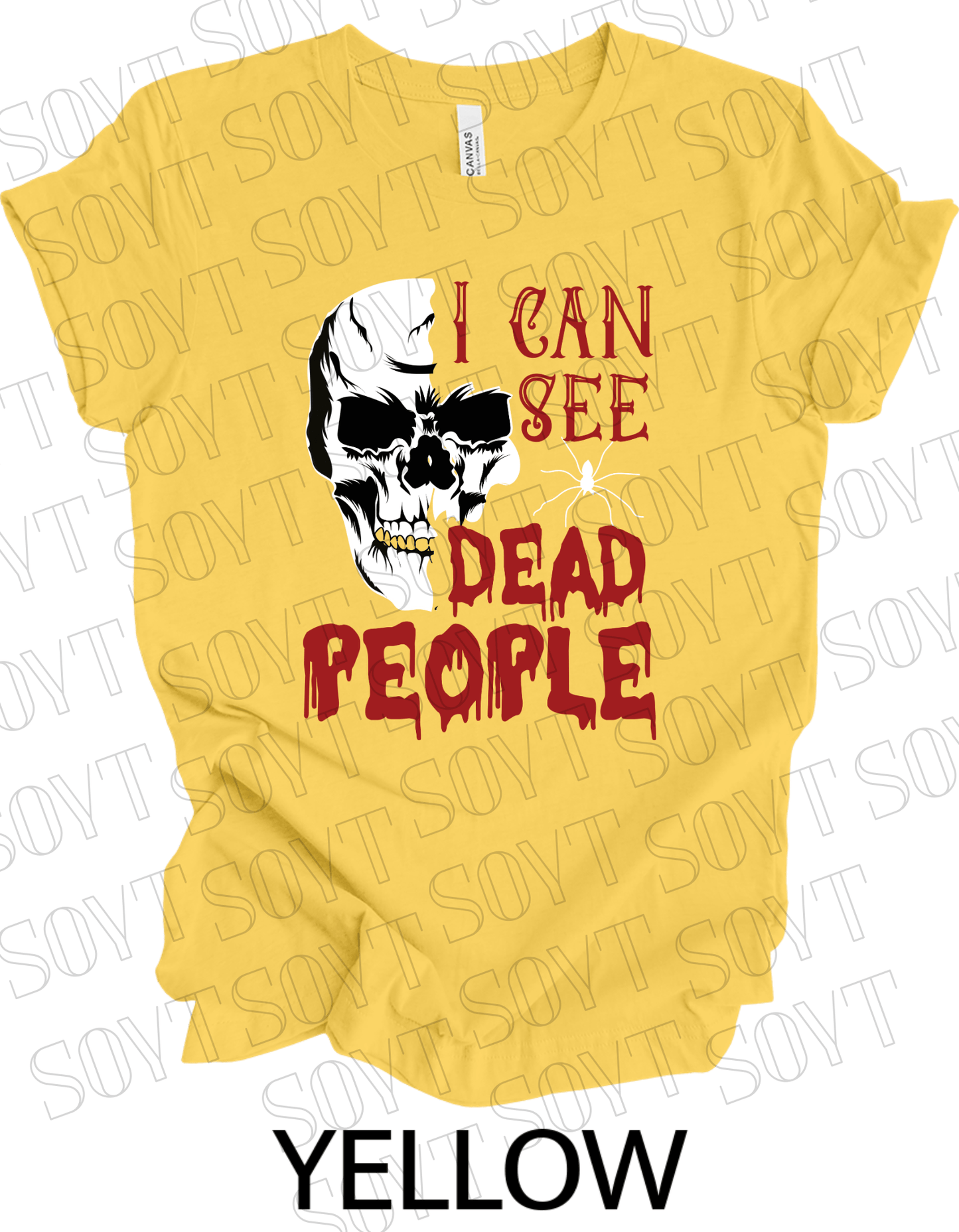 "I Can See Dead People" Halloween T-Shirt – Gothic Skull Horror Graphic Tee - Festive Apparel StoreYellow