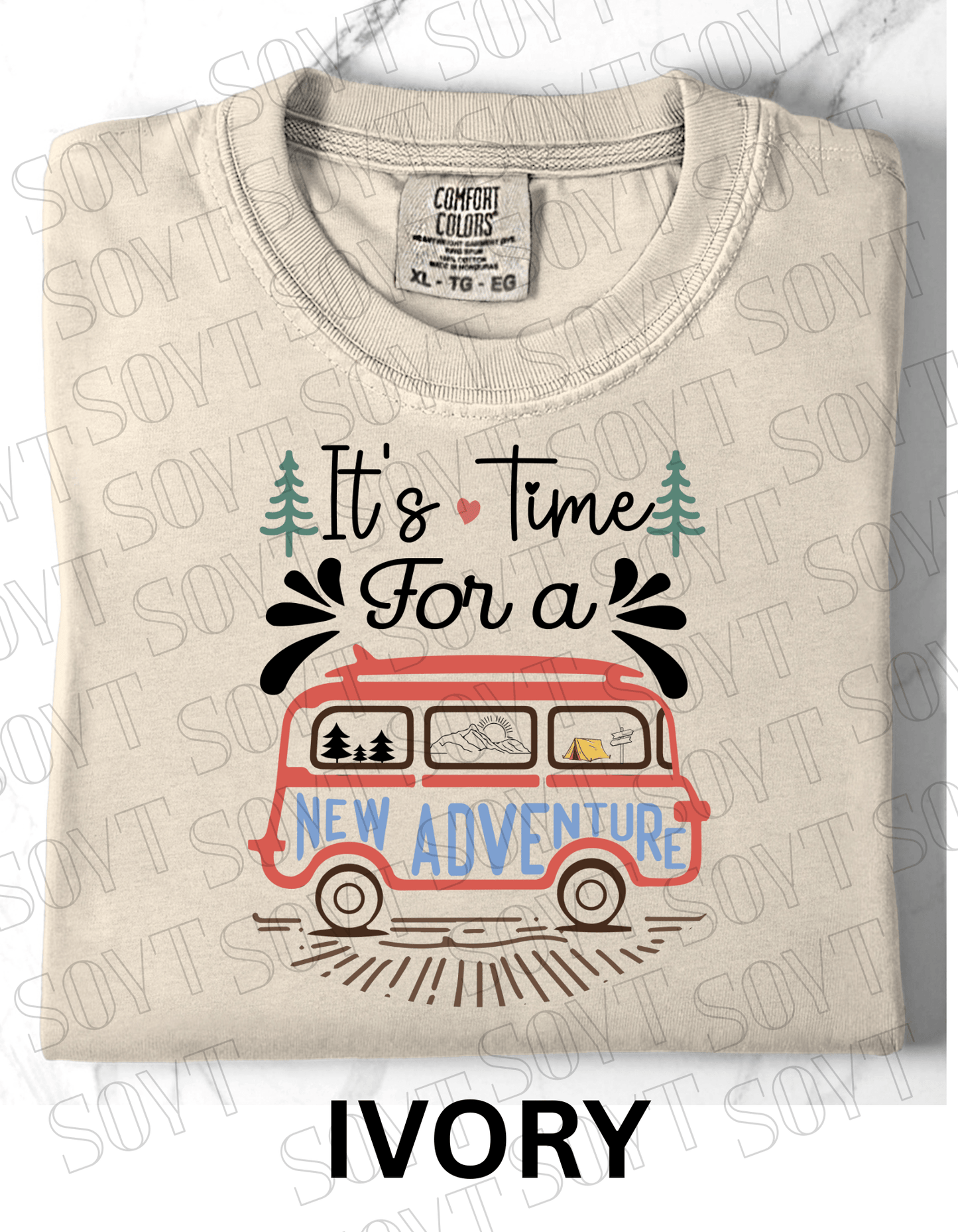 It’s Time for a New Adventure T-Shirt – Retro Van Life Camping Graphic Tee - Festive Apparel StoreIvory