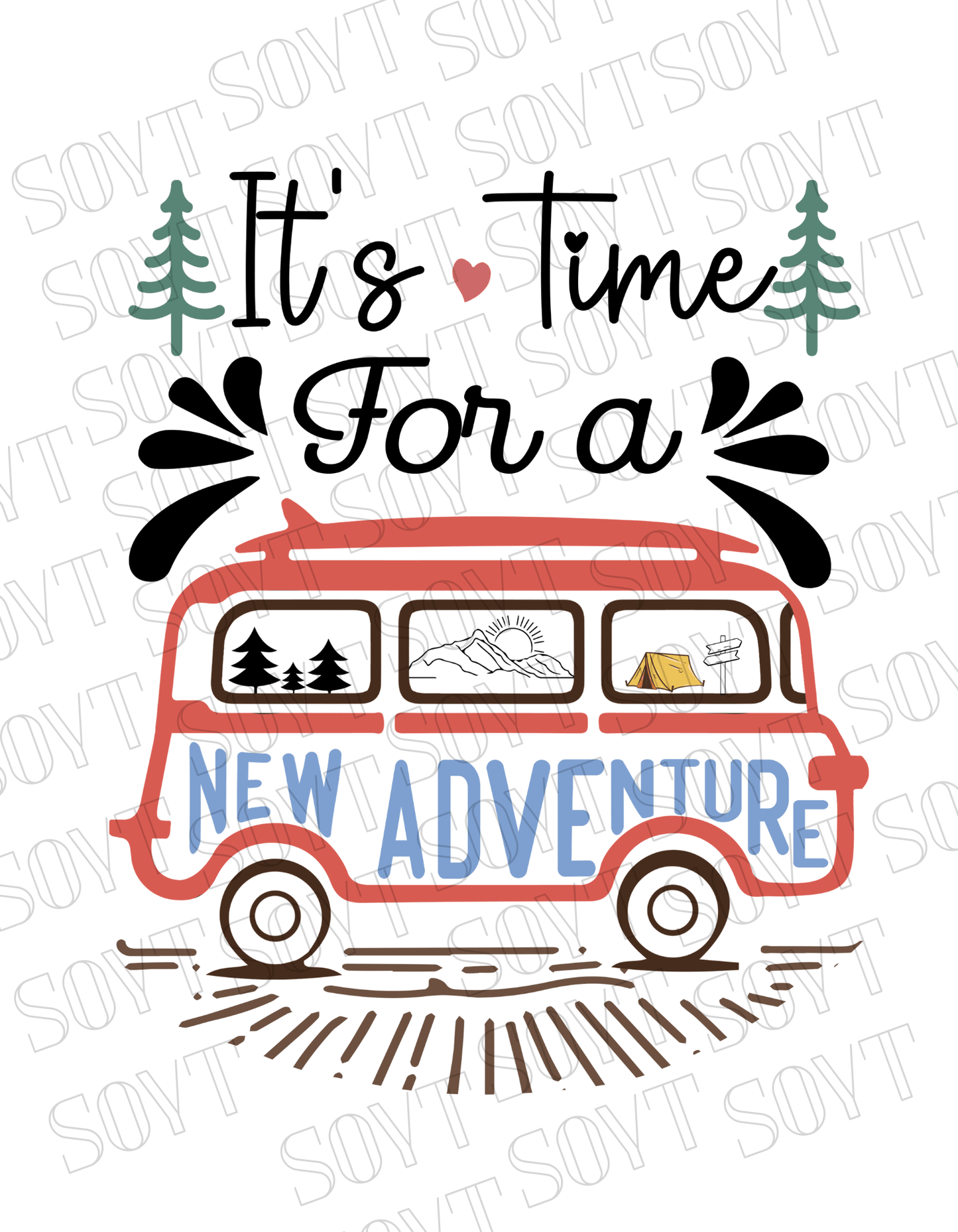 It’s Time for a New Adventure T-Shirt – Retro Van Life Camping Graphic Tee - Festive Apparel StoreBlack