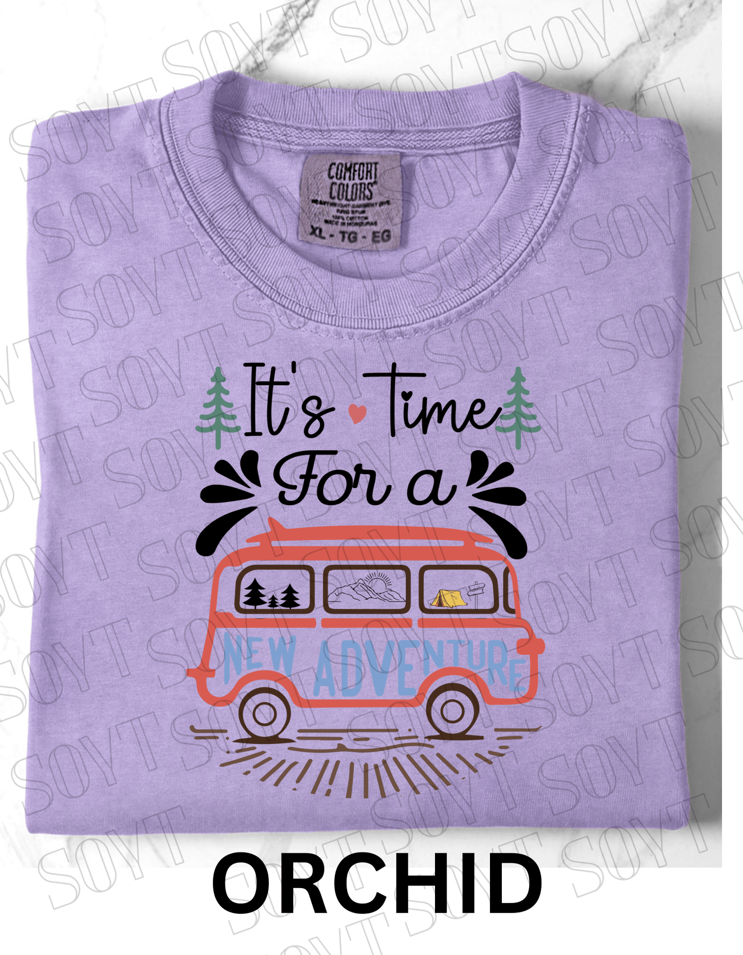 It’s Time for a New Adventure T-Shirt – Retro Van Life Camping Graphic Tee - Festive Apparel StoreOrchid