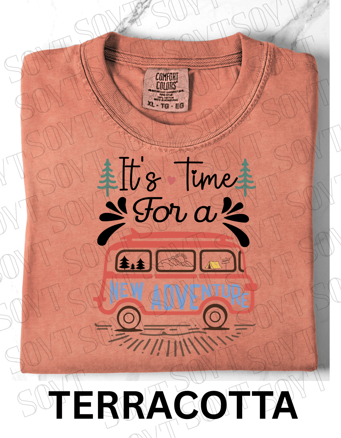 It’s Time for a New Adventure T-Shirt – Retro Van Life Camping Graphic Tee - Festive Apparel StoreTerracotta