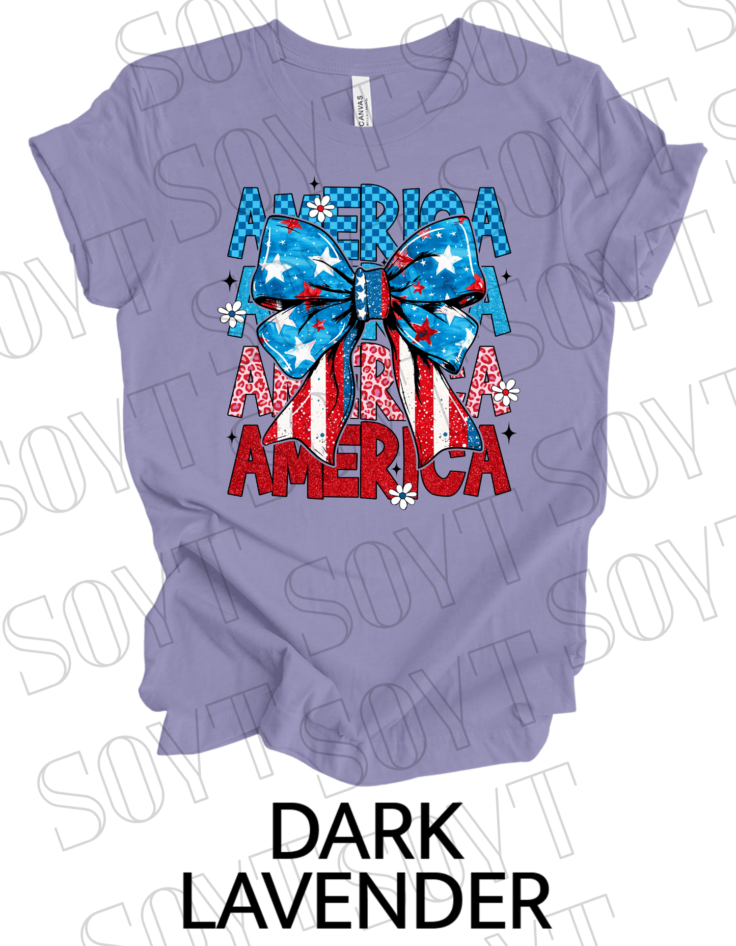 Layered AMERICA Bow T-Shirt – Bella+Canvas Patriotic Feminine Tee - Festive Apparel StoreDark Lavender