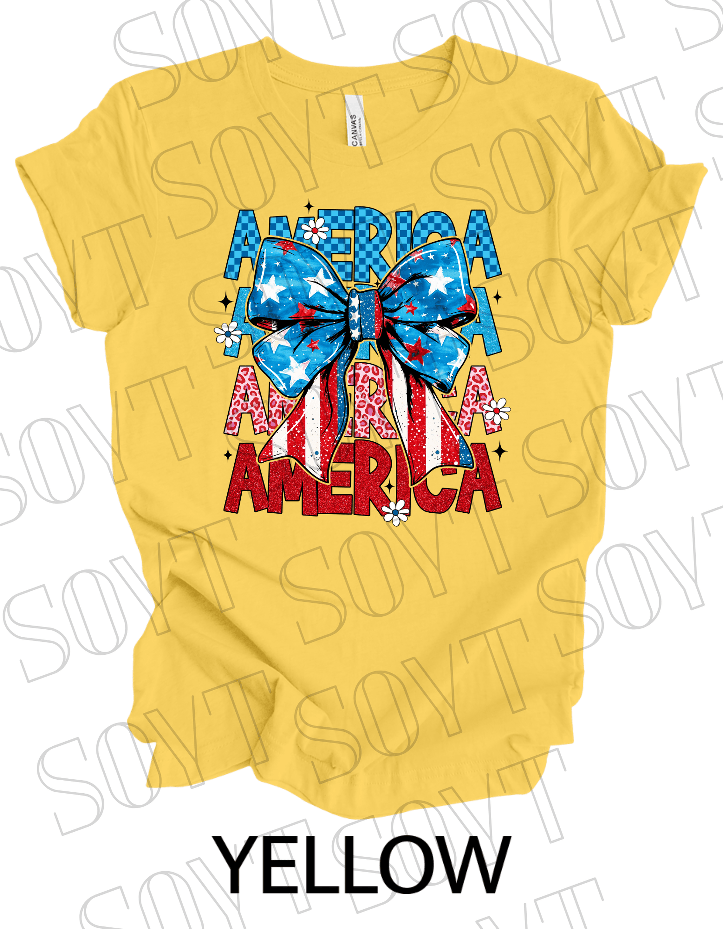 Layered AMERICA Bow T-Shirt – Bella+Canvas Patriotic Feminine Tee - Festive Apparel StoreYellow
