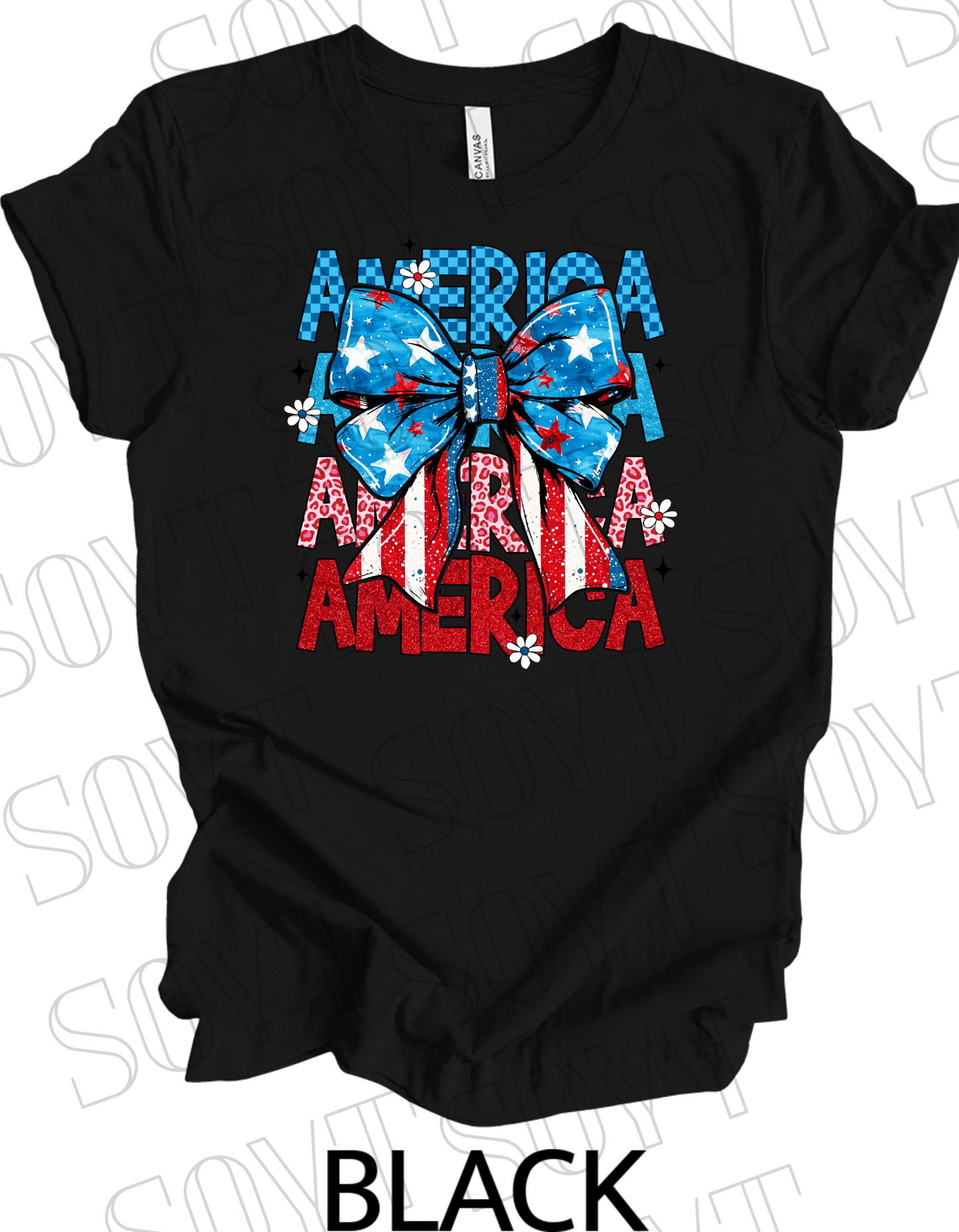 Layered AMERICA Bow T-Shirt – Bella+Canvas Patriotic Feminine Tee - Festive Apparel StoreBlack