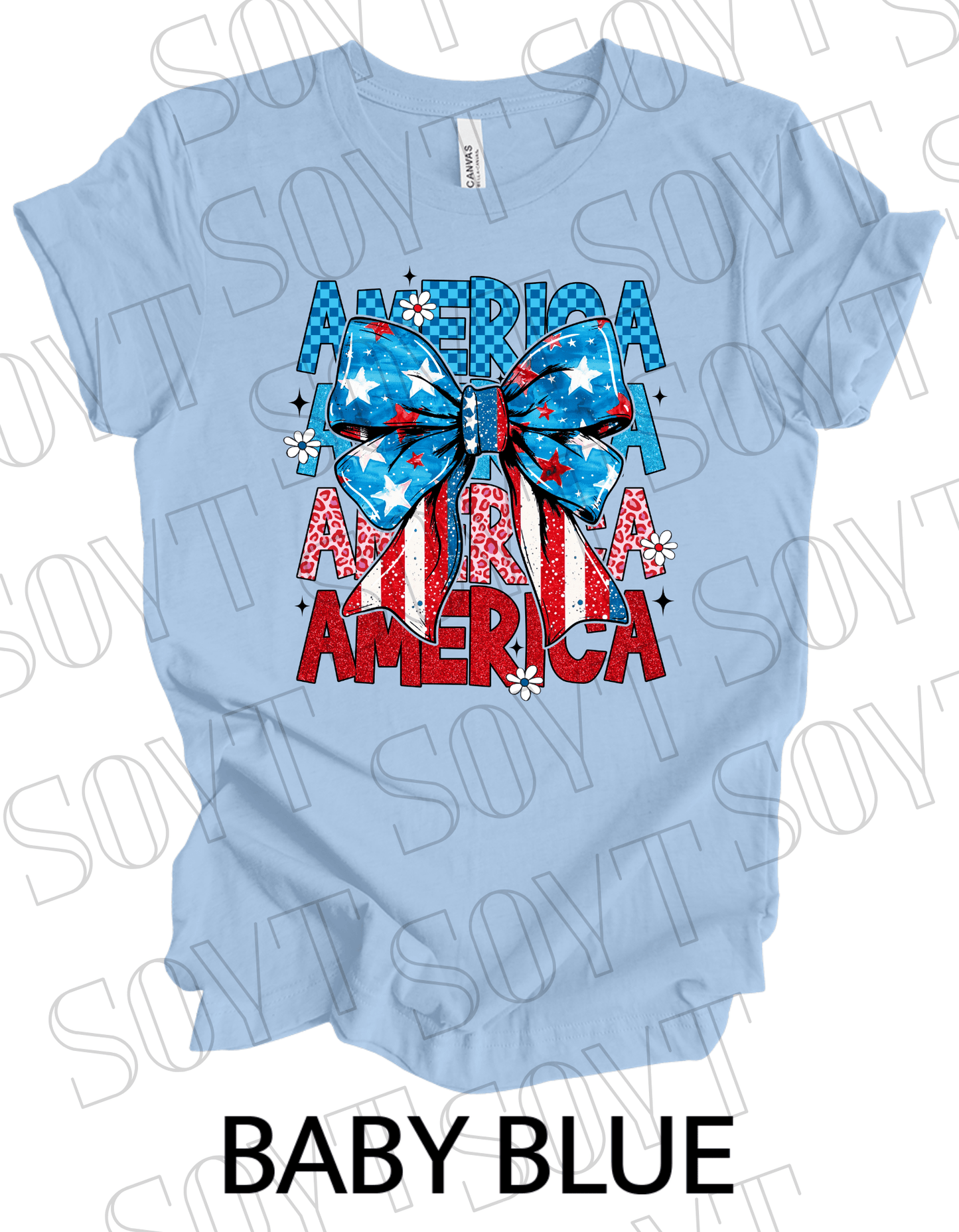 Layered AMERICA Bow T-Shirt – Bella+Canvas Patriotic Feminine Tee - Festive Apparel StoreBaby Blue