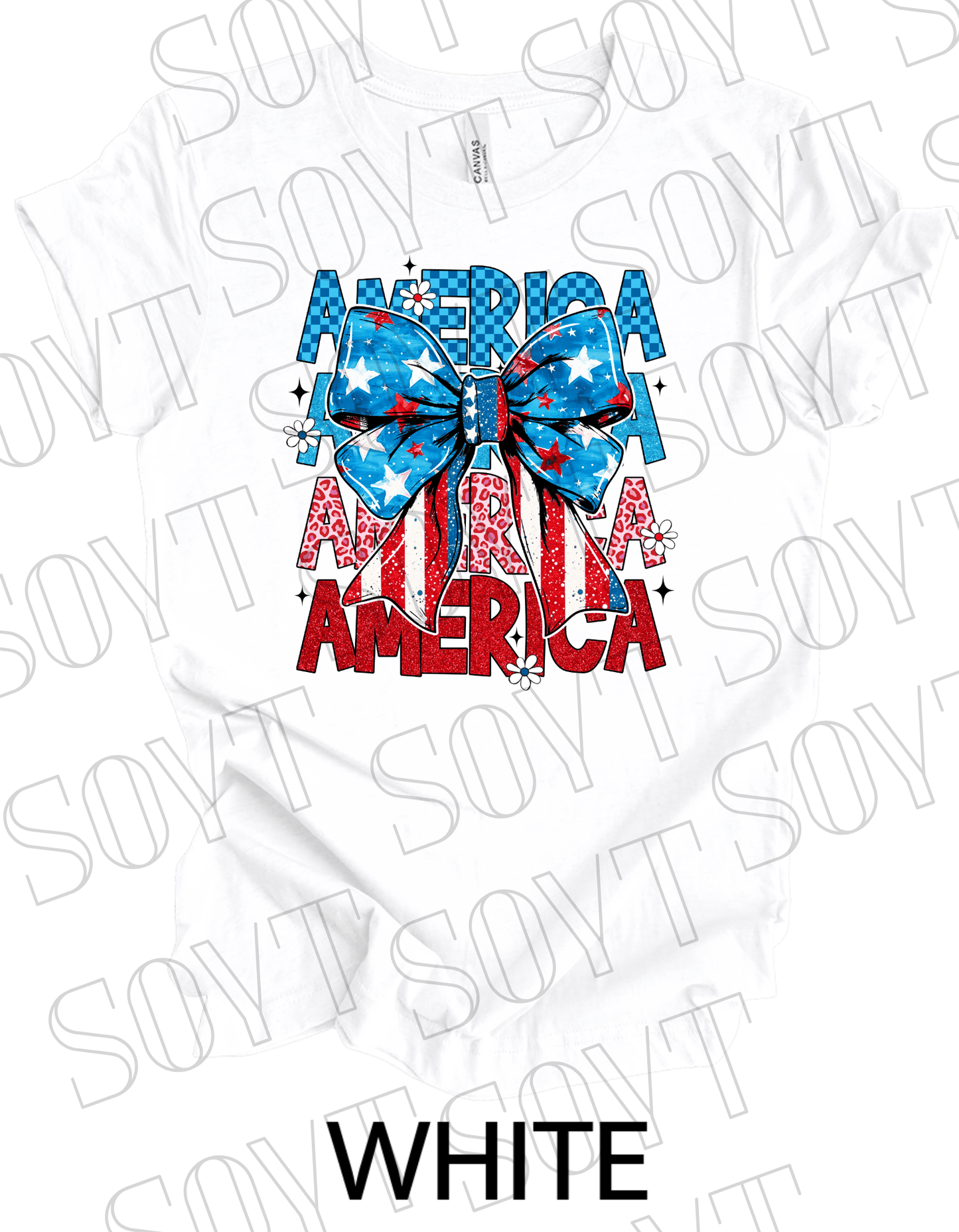 Layered AMERICA Bow T-Shirt – Bella+Canvas Patriotic Feminine Tee - Festive Apparel StoreWhite