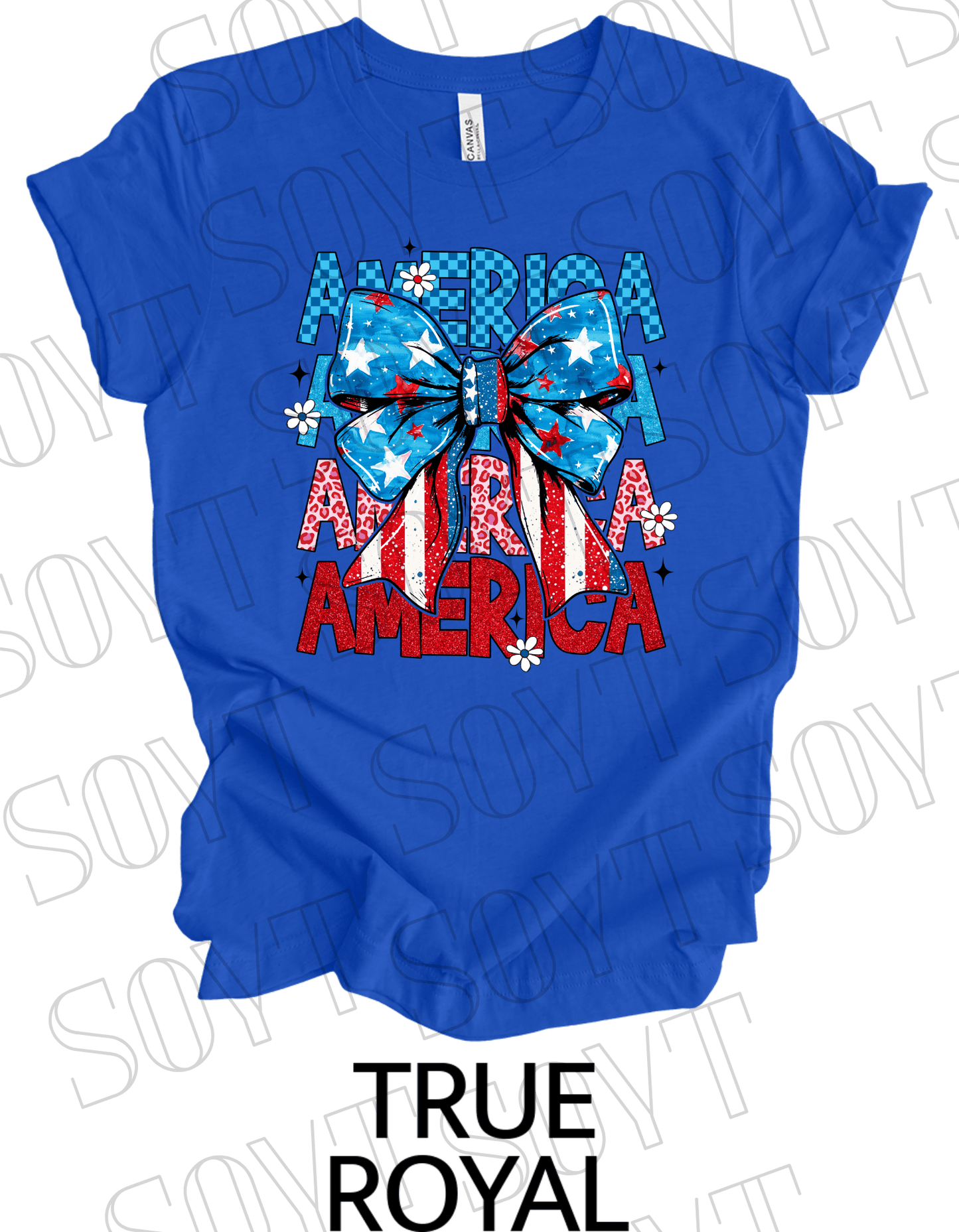 Layered AMERICA Bow T-Shirt – Bella+Canvas Patriotic Feminine Tee - Festive Apparel StoreRoyal Blue