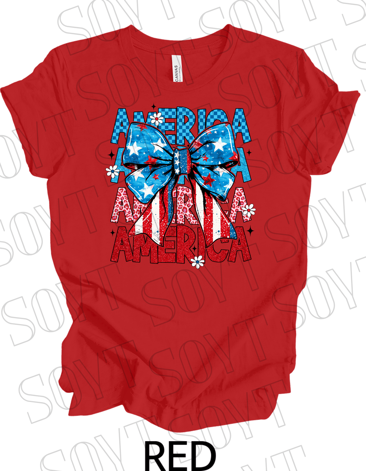 Layered AMERICA Bow T-Shirt – Bella+Canvas Patriotic Feminine Tee - Festive Apparel StoreRed