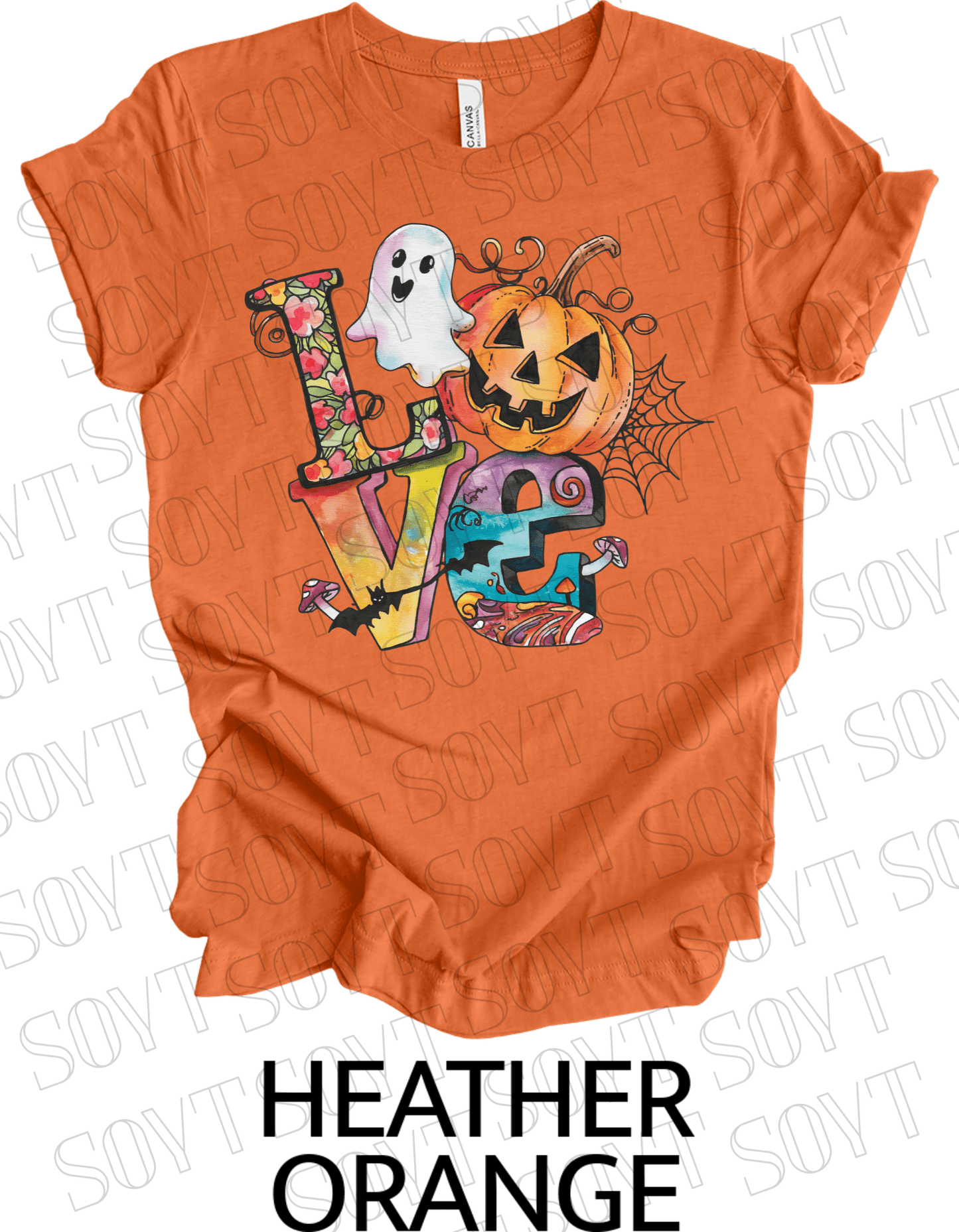 LOVE Halloween T-Shirt – Colorful Ghost, Pumpkin, Bat & Spiderweb Graphic Tee - Festive Apparel StoreHeather Orange