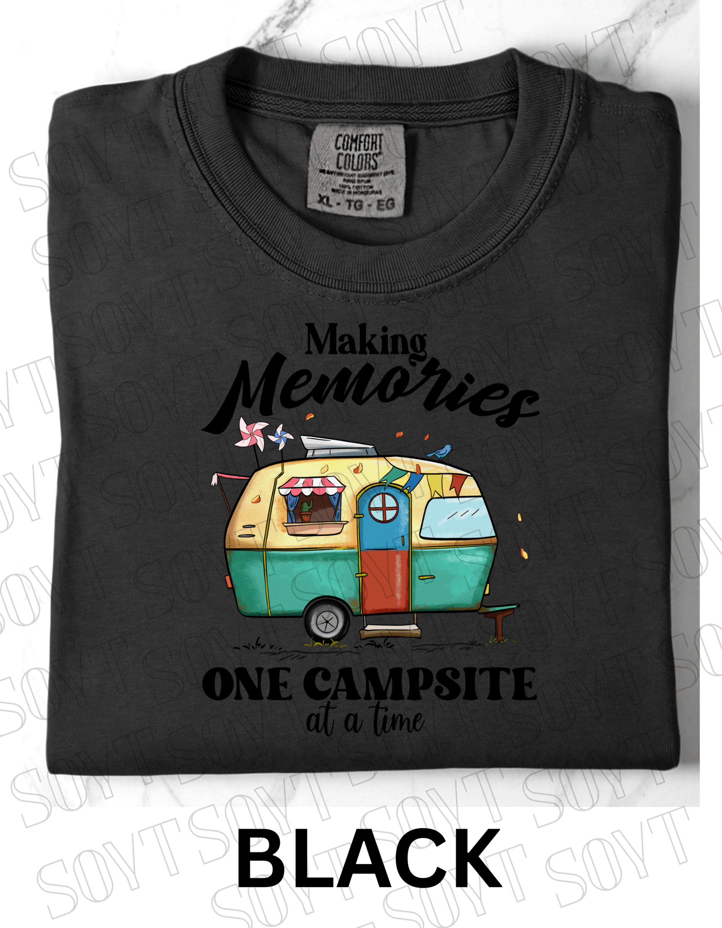 Making Memories One Campsite at a Time T-Shirt – Retro Camper Graphic Tee - Festive Apparel StoreBlack