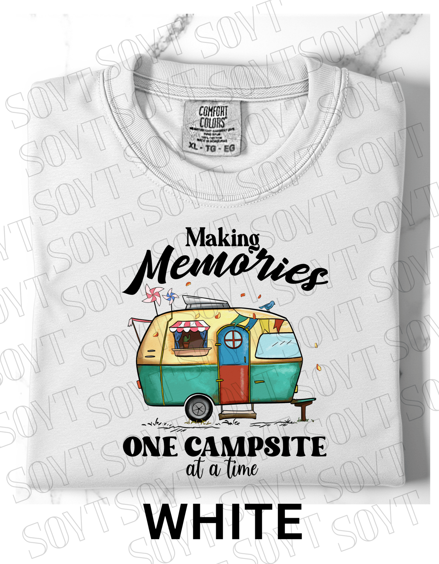 Making Memories One Campsite at a Time T-Shirt – Retro Camper Graphic Tee - Festive Apparel StoreWhite