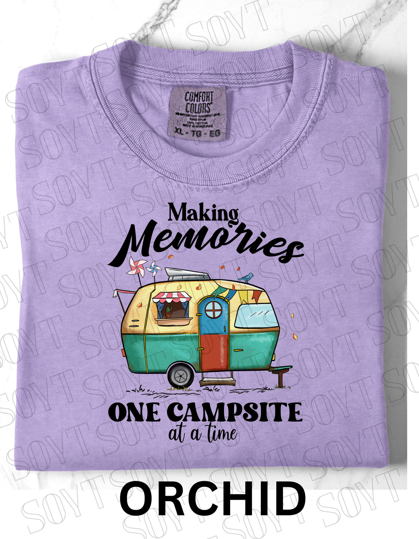 Making Memories One Campsite at a Time T-Shirt – Retro Camper Graphic Tee - Festive Apparel StoreOrchid