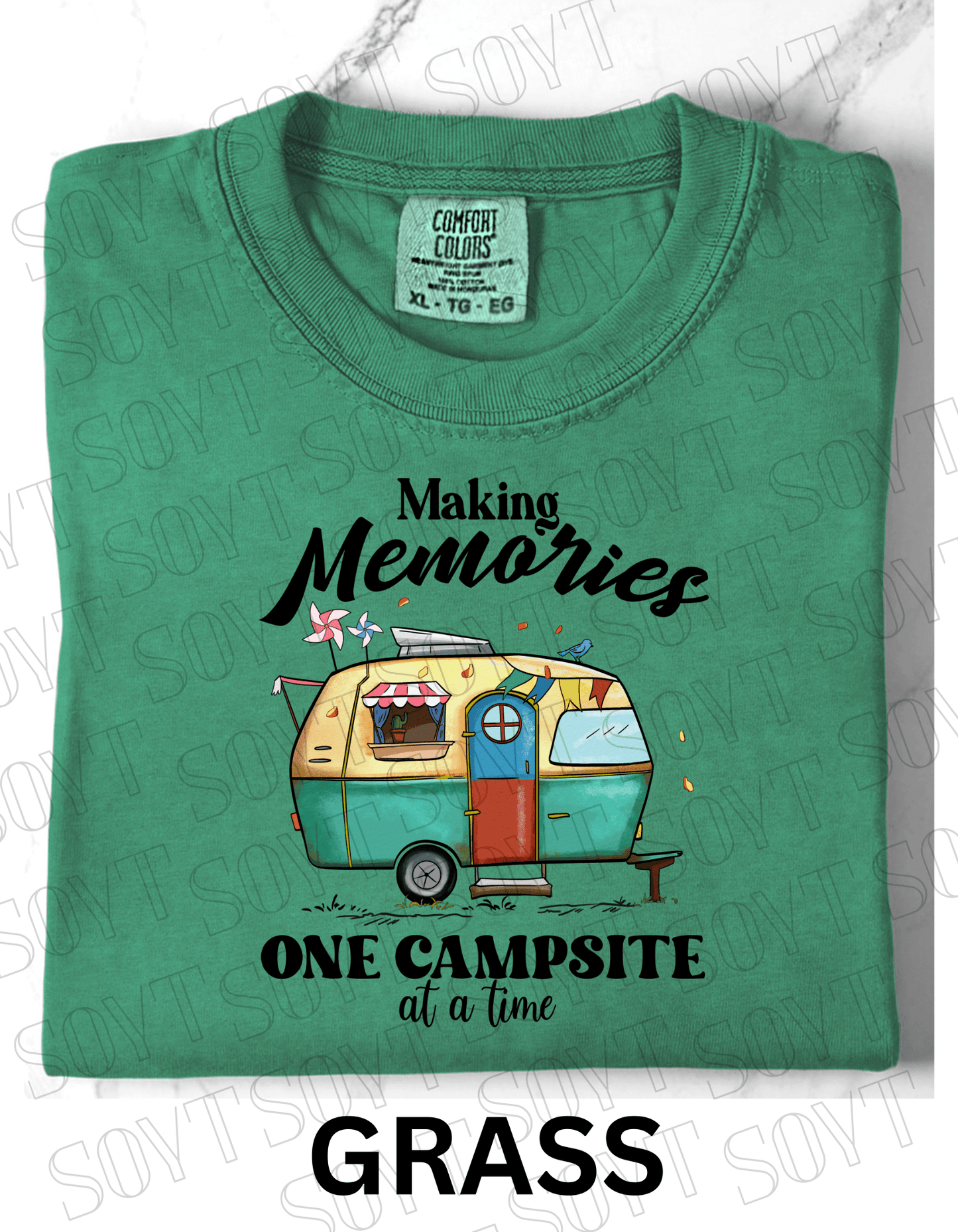 Making Memories One Campsite at a Time T-Shirt – Retro Camper Graphic Tee - Festive Apparel StoreGrass