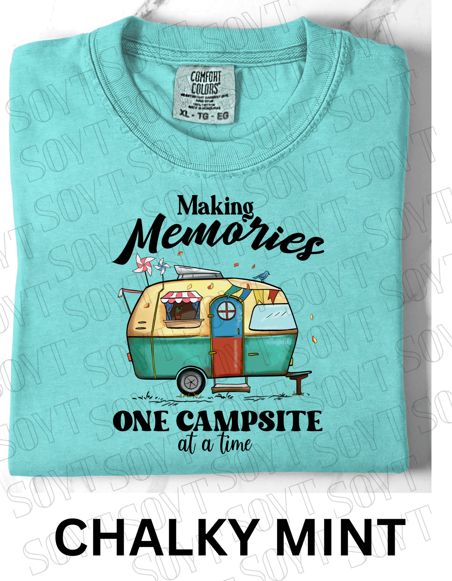 Making Memories One Campsite at a Time T-Shirt – Retro Camper Graphic Tee - Festive Apparel StoreChalky Mint
