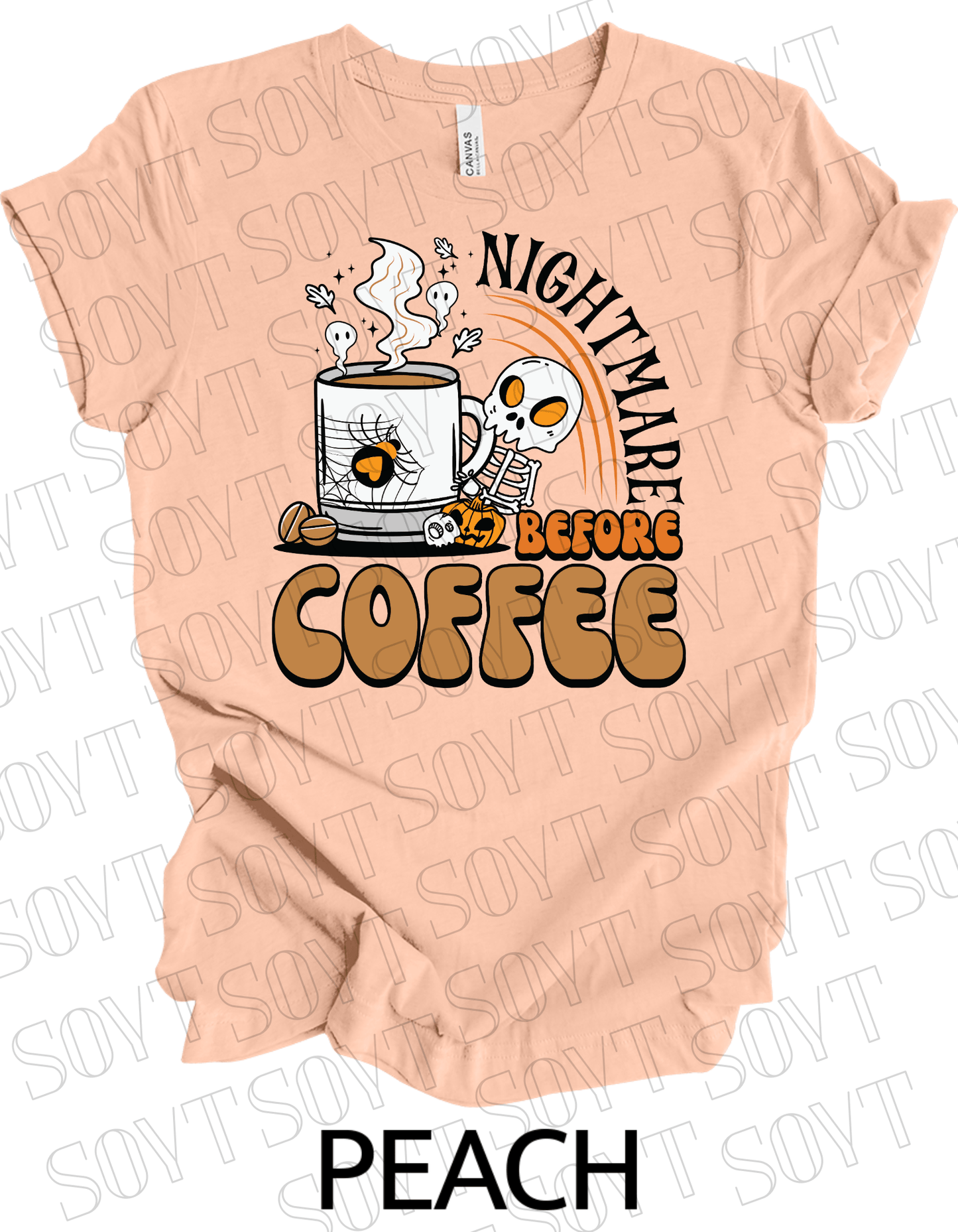 Nightmare Before Coffee T-Shirt – Skeleton & Spiderweb Mug Halloween Caffeine Graphic Tee - Festive Apparel StorePeach