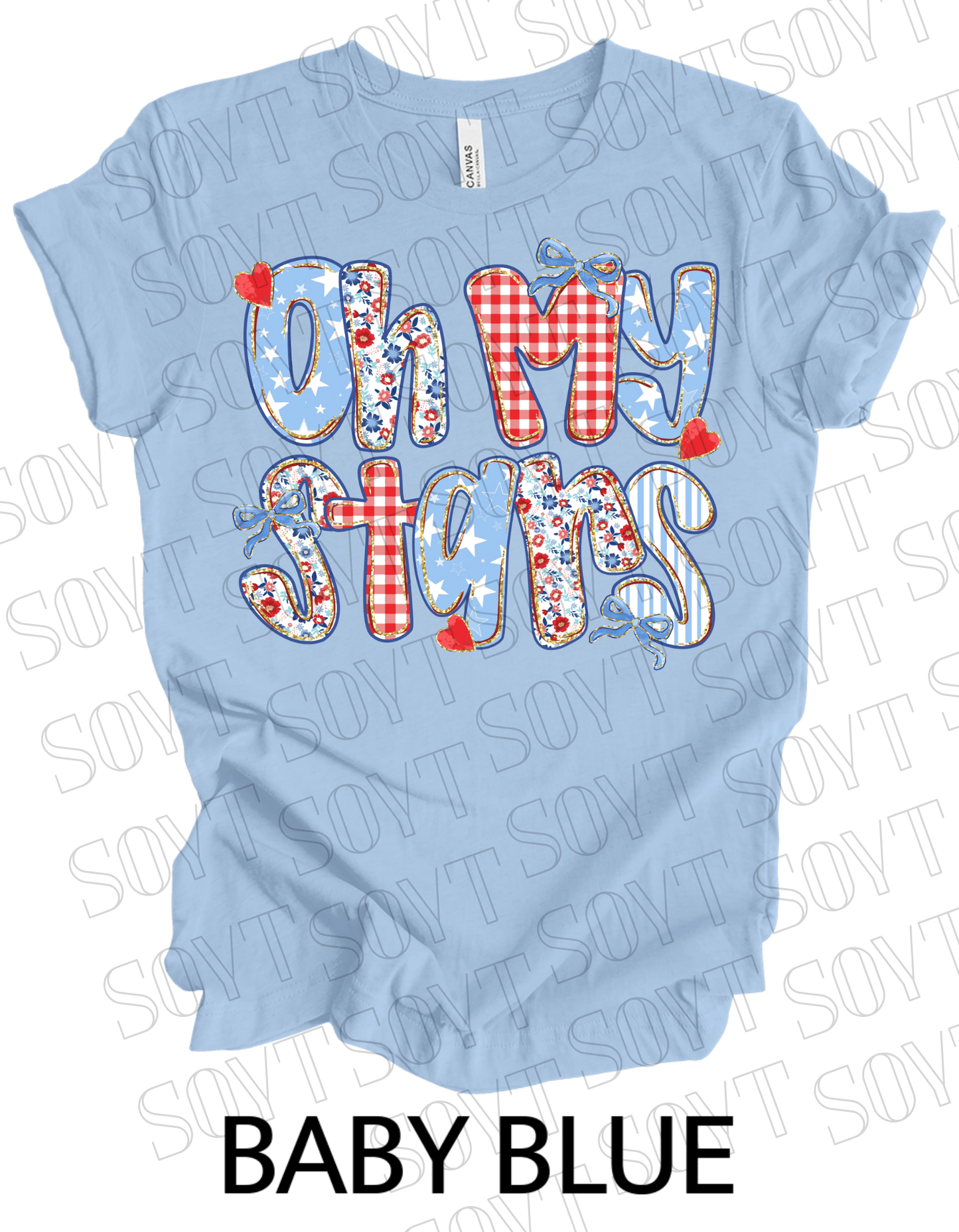 Oh My Stars T-Shirt – Cute Patriotic Floral 4th of July Tee | Made in USA - Festive Apparel StoreBaby Blue