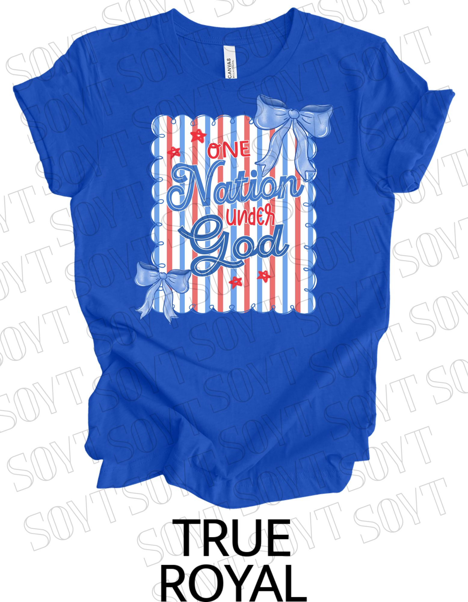 One Nation Under God Shirt – Christian Patriotic 4th of July Tee with Blue Bows & Stripes - Festive Apparel StoreRoyal Blue