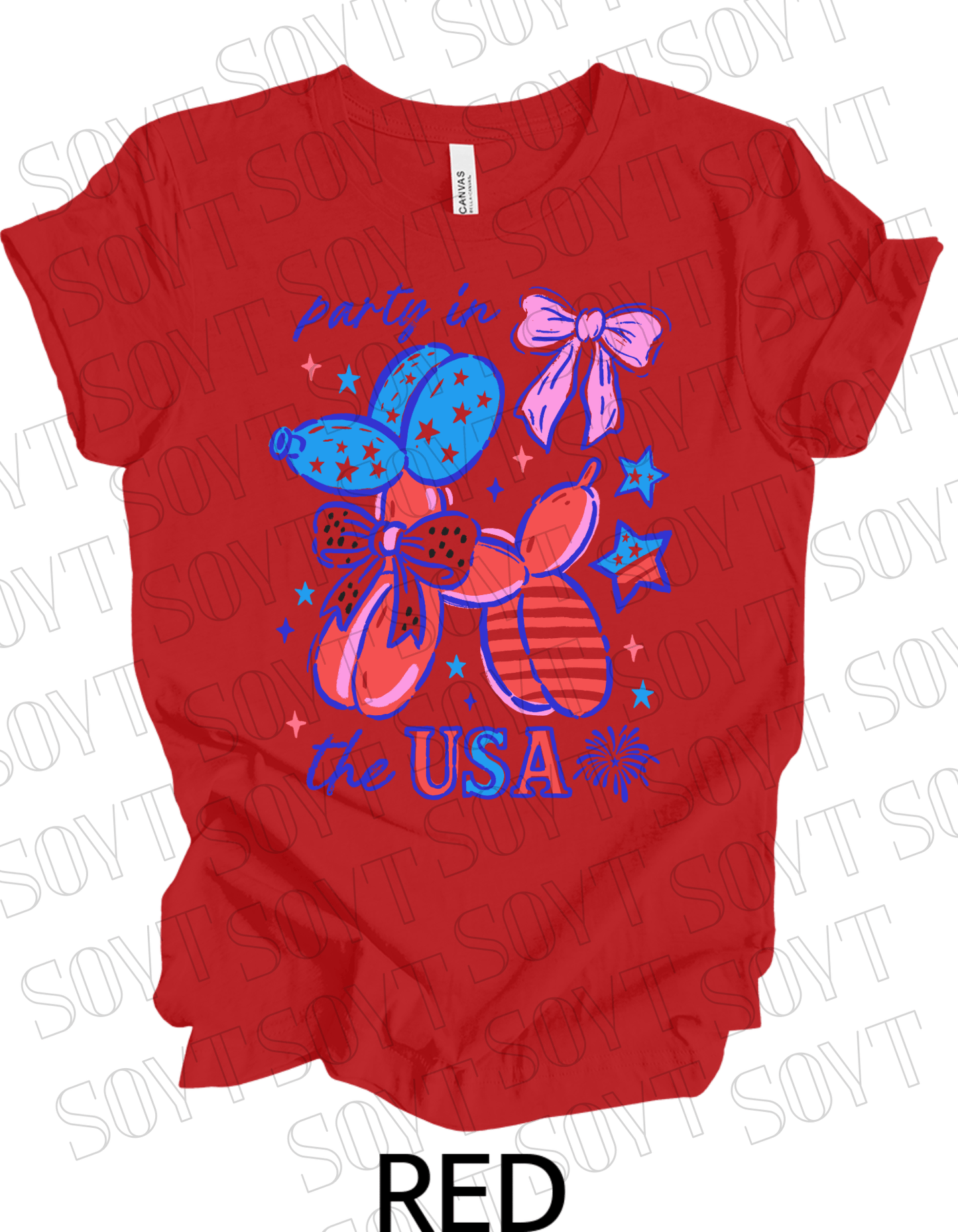 Party in the USA Balloon Dog T-Shirt – Fun Patriotic 4th of July Tee for Women & Teens | USA Made - Festive Apparel StoreRed