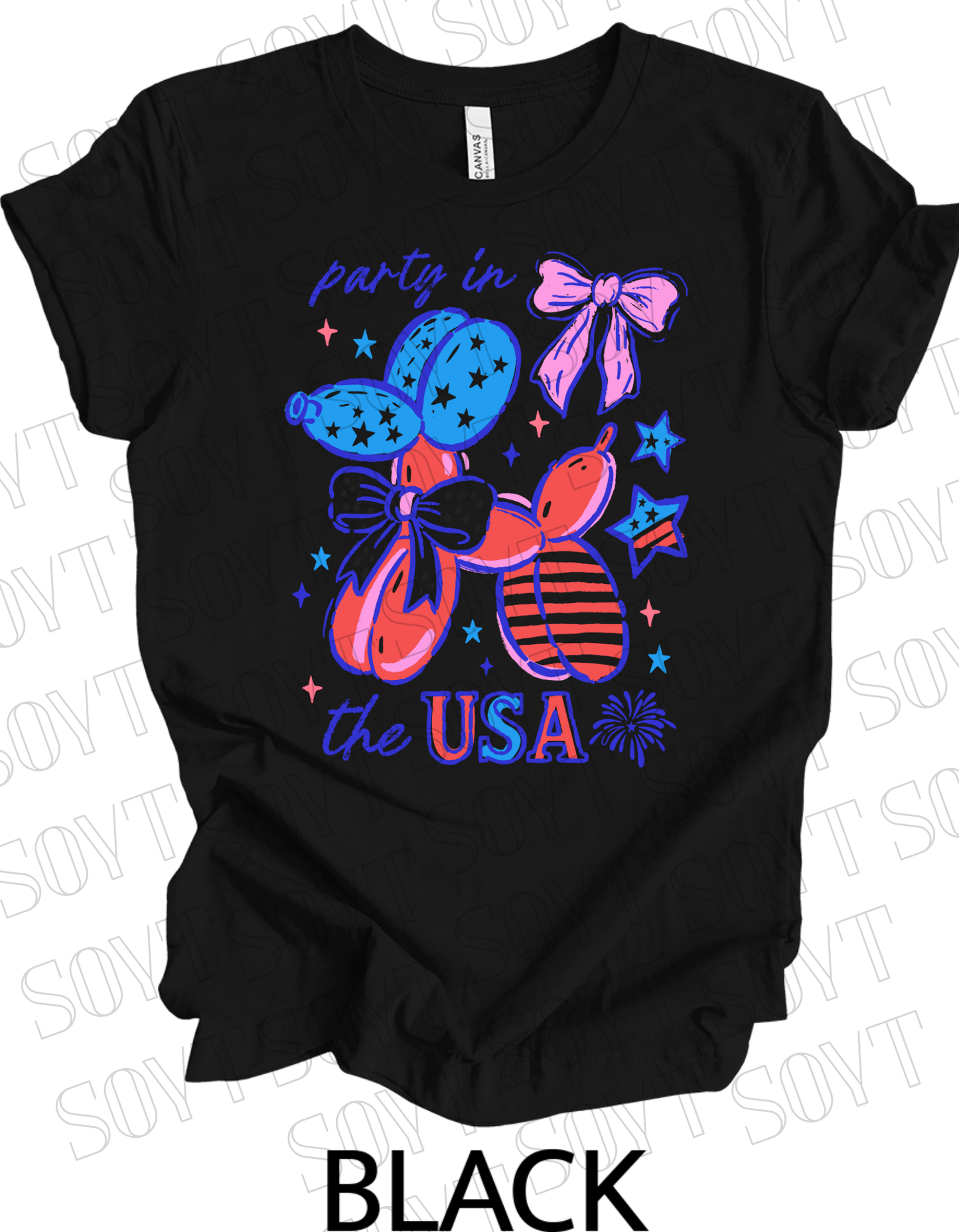 Party in the USA Balloon Dog T-Shirt – Fun Patriotic 4th of July Tee for Women & Teens | USA Made - Festive Apparel StoreBlack