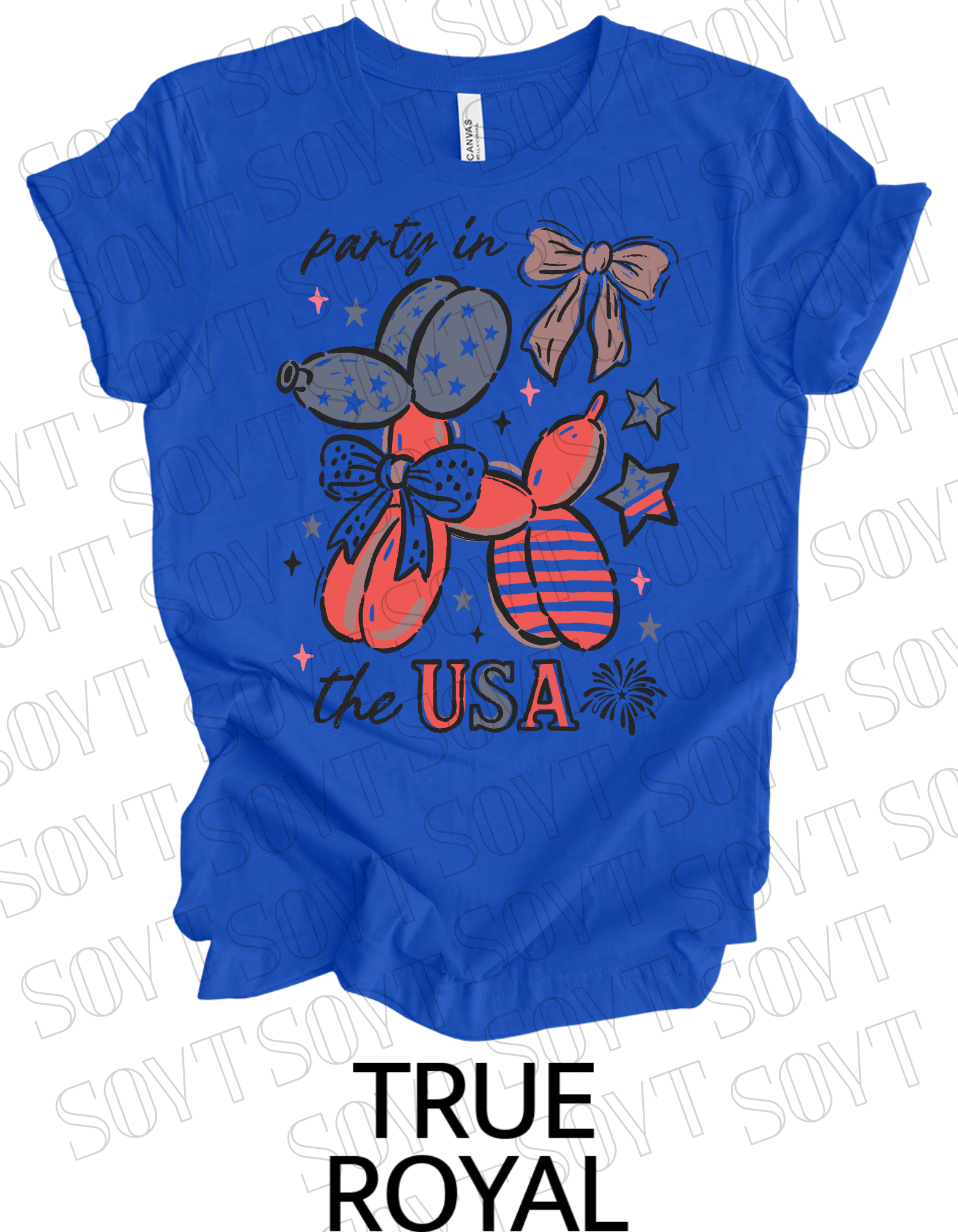 Party in the USA Balloon Dog T-Shirt – Fun Patriotic 4th of July Tee for Women & Teens | USA Made - Festive Apparel StoreRoyal Blue