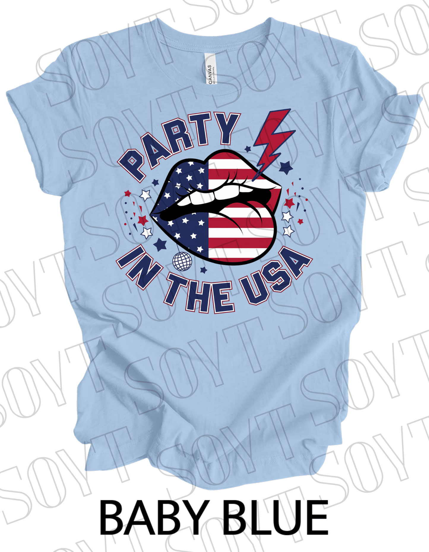 Party in the USA T-Shirt – Bella+Canvas Bold Graphic Patriotic Tee - Festive Apparel StoreBaby Blue