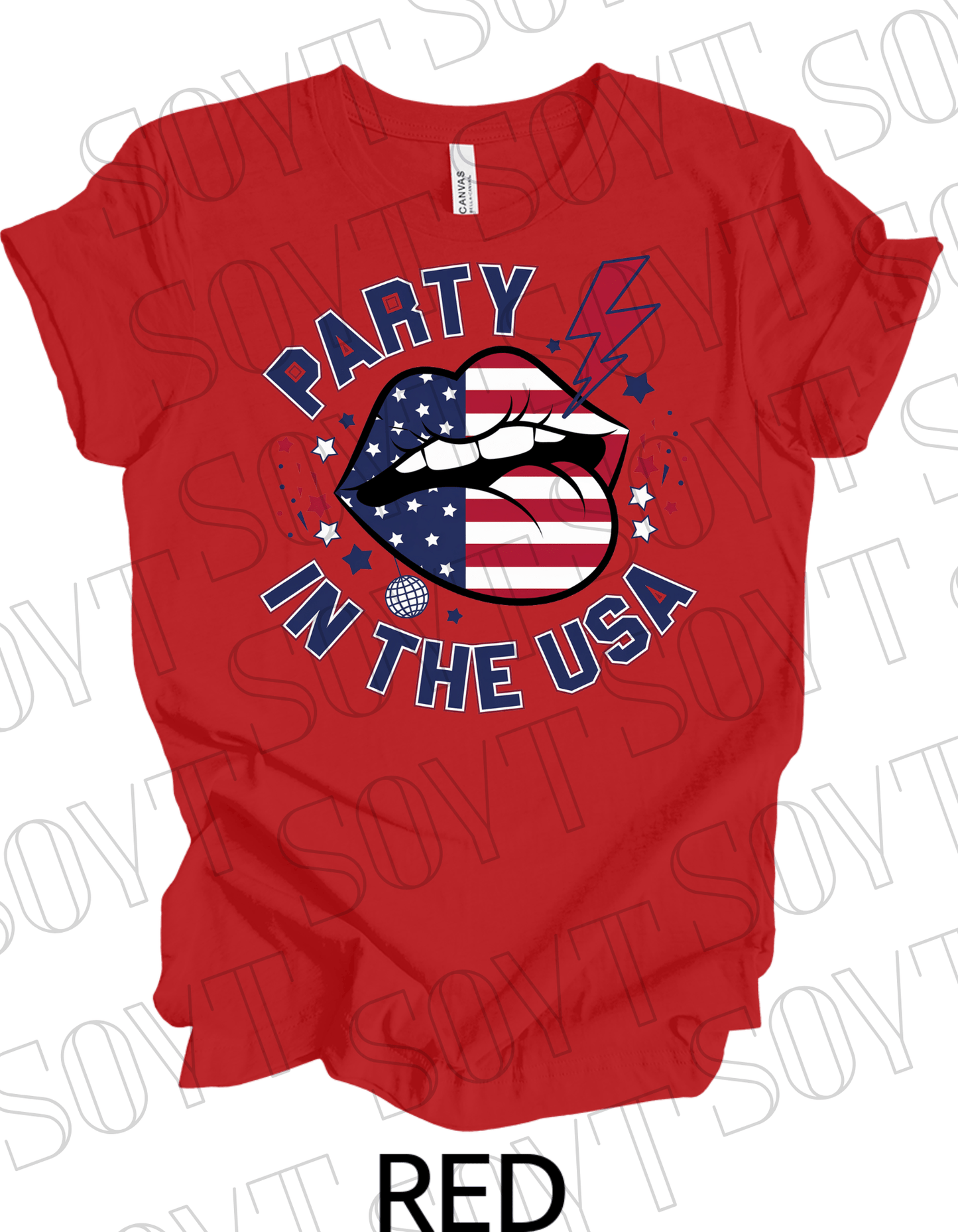 Party in the USA T-Shirt – Bella+Canvas Bold Graphic Patriotic Tee - Festive Apparel StoreRed