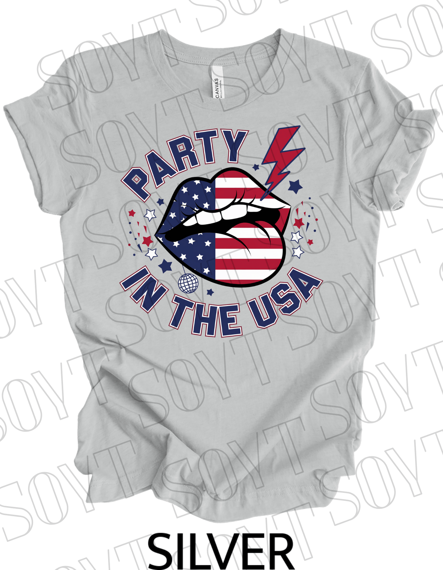Party in the USA T-Shirt – Bella+Canvas Bold Graphic Patriotic Tee - Festive Apparel StoreSilver