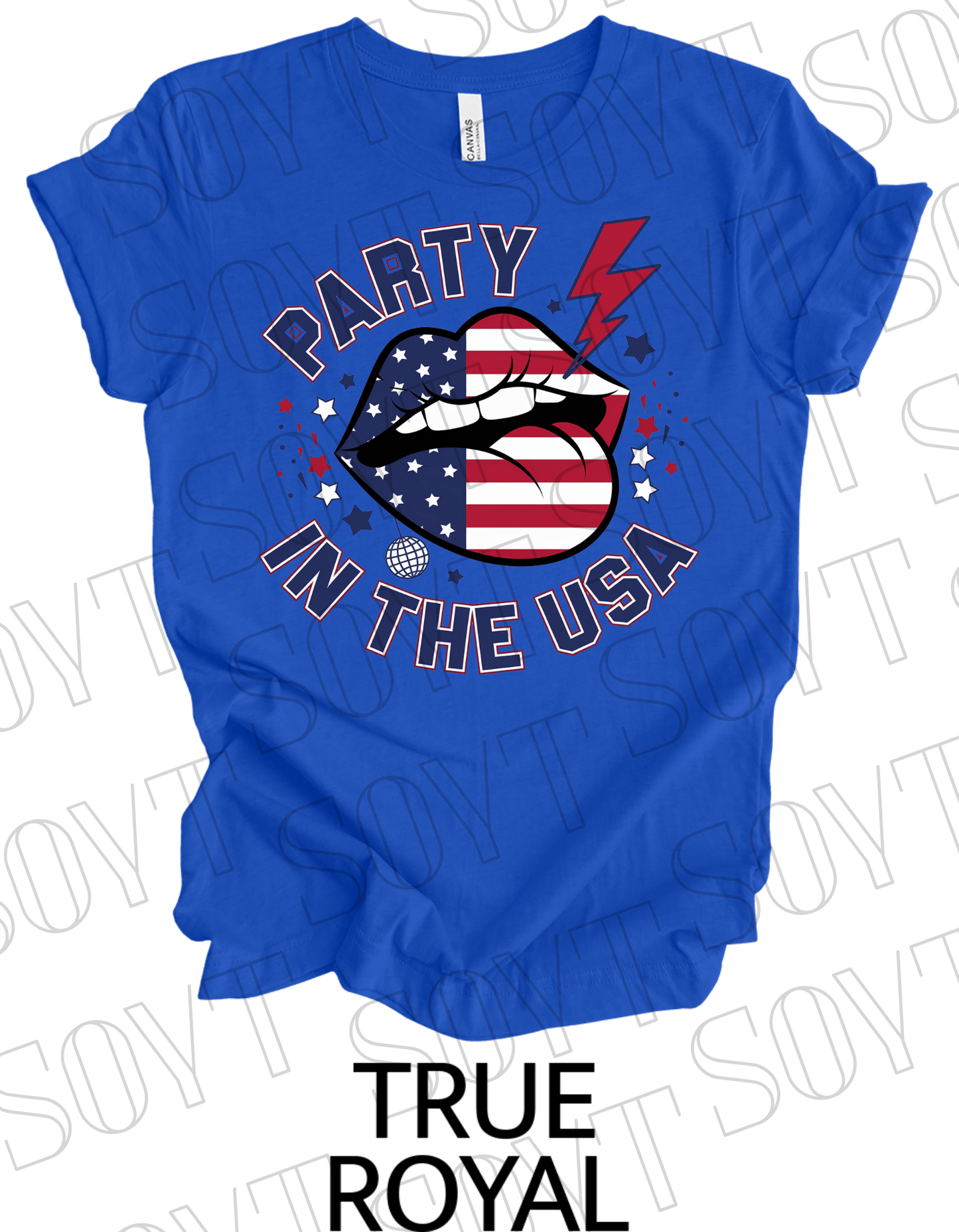 Party in the USA T-Shirt – Bella+Canvas Bold Graphic Patriotic Tee - Festive Apparel StoreRoyal Blue