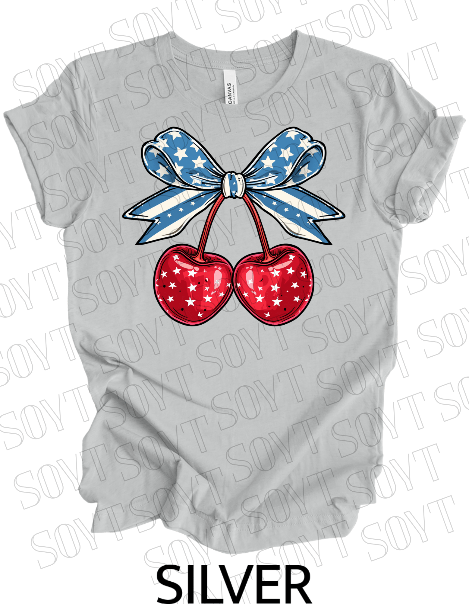 Patriotic Cherry Bow T-Shirt – Bella+Canvas 4th of July Graphic Tee - Festive Apparel StoreSilver