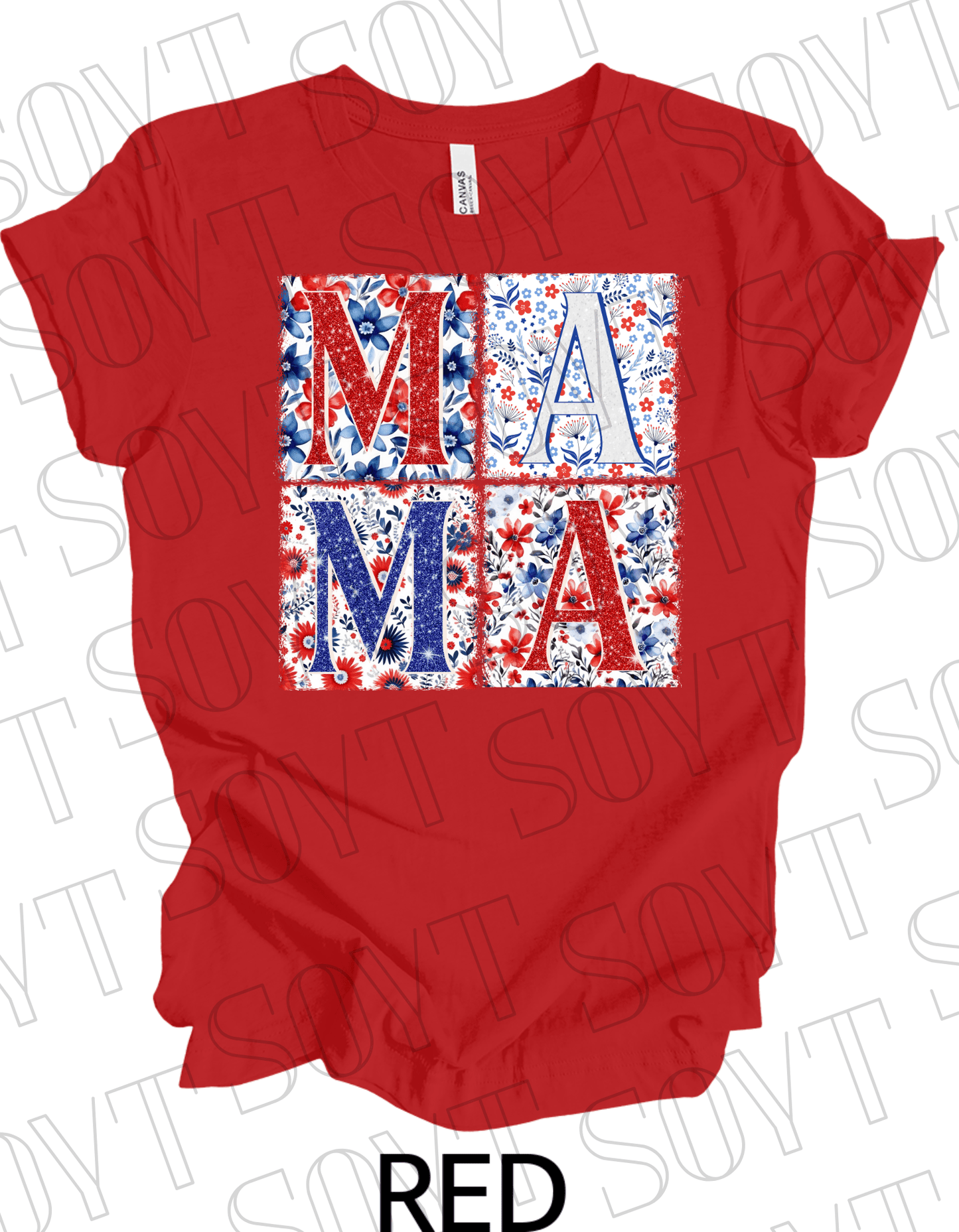 Patriotic MAMA Floral T-Shirt – Bella+Canvas 4th of July Mom Tee - Festive Apparel StoreRed