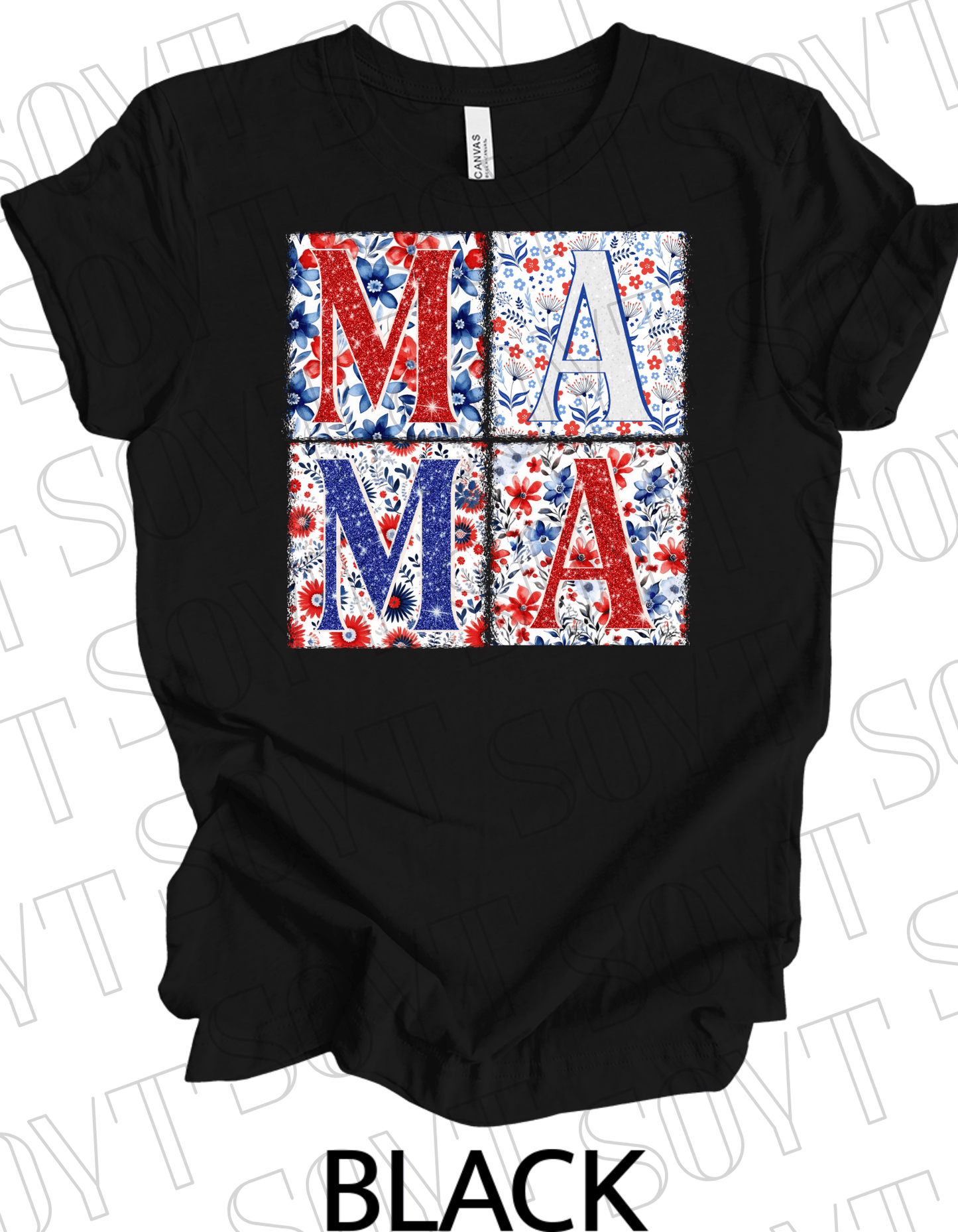 Patriotic MAMA Floral T-Shirt – Bella+Canvas 4th of July Mom Tee - Festive Apparel StoreBlack