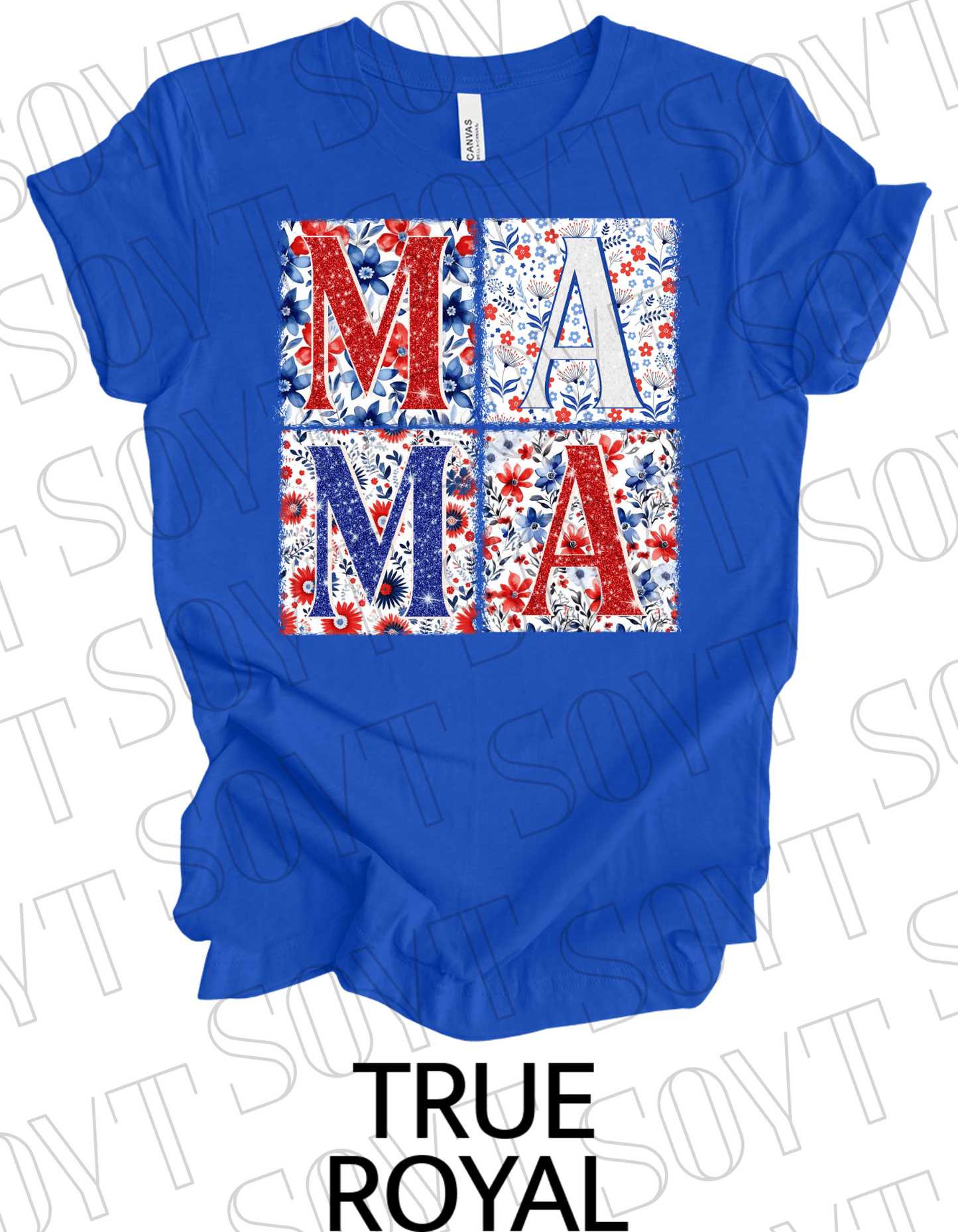 Patriotic MAMA Floral T-Shirt – Bella+Canvas 4th of July Mom Tee - Festive Apparel StoreRoyal Blue
