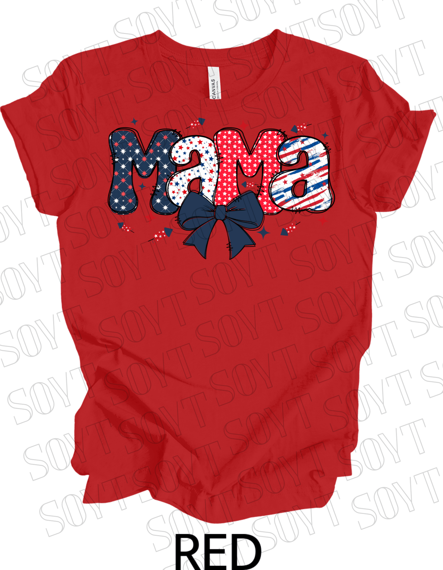 Patriotic Mama T-Shirt – 4th of July Mom Tee with Stars & Bow | Made in USA - Festive Apparel StoreRed