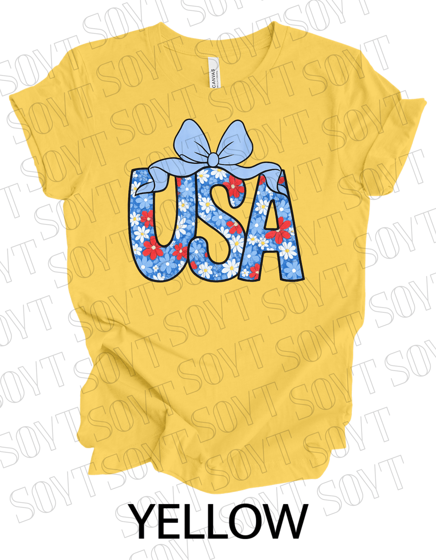 Patriotic Mama T-Shirt – 4th of July Mom Tee with Stars & Bow | Made in USA - Festive Apparel StoreYellow
