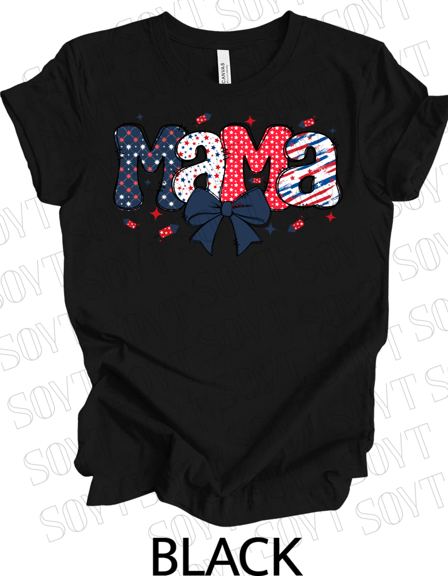 Patriotic Mama T-Shirt – 4th of July Mom Tee with Stars & Bow | Made in USA - Festive Apparel StoreBlack