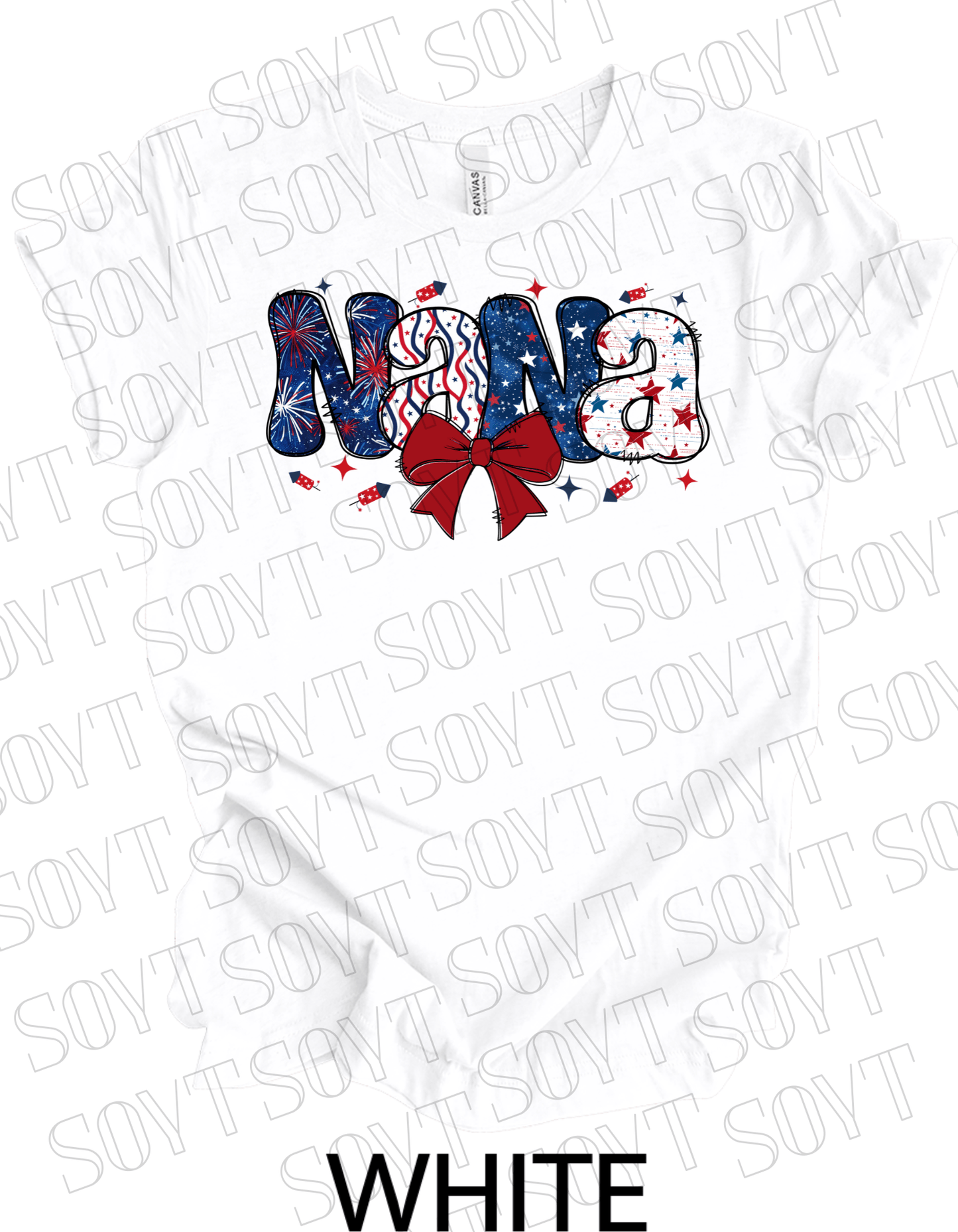 Patriotic Nana T-Shirt – 4th of July Grandma Shirt with Bow | Made in USA - Festive Apparel StoreWhite