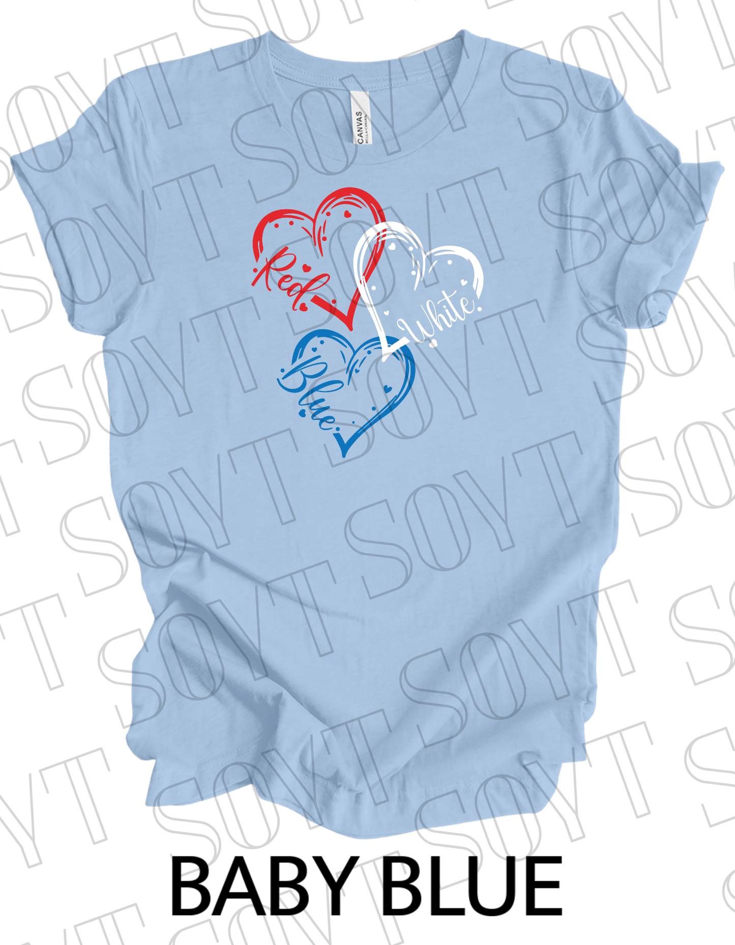 Red White Blue Hearts T-Shirt – Bella+Canvas Cute Patriotic Tee - Festive Apparel StoreBaby Blue